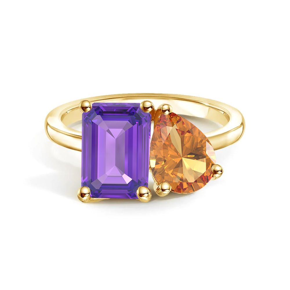 Personalized Toi et Moi Amethyst Birthstone Ring - Custom Anniversary Jewelry for Couples, Gift for Her, Romantic Proposal & Wedding Band