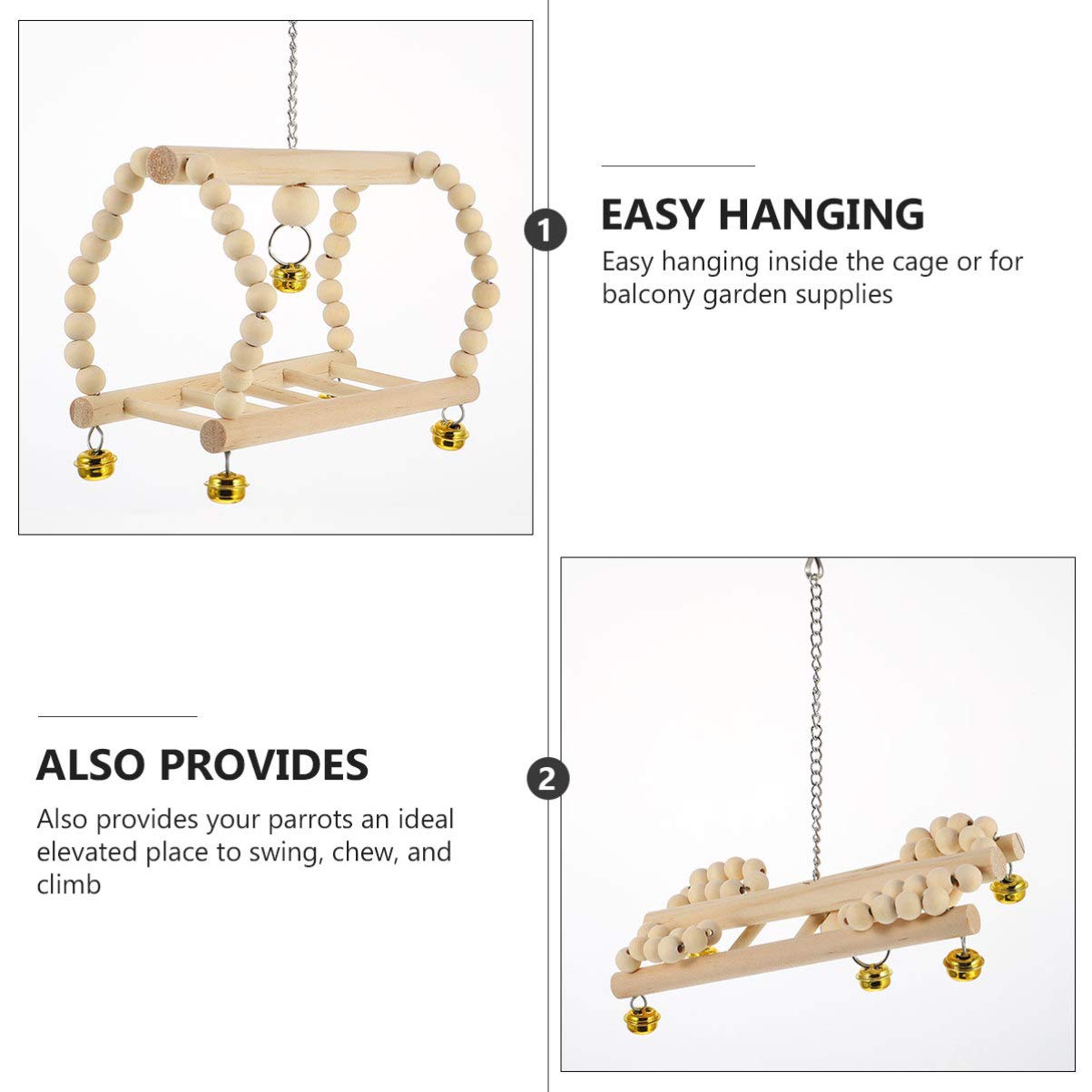 Balacoo 8pcs Wooden Bird Toy Set - Hanging Swing, Chewing Toys & Play Stand for Parrots | Durable Parrot Bite Toys & Perch Rod for Cage Enrichment | Perfect for Small & Medium Birds Like Cockatiels, Lovebirds & Conures