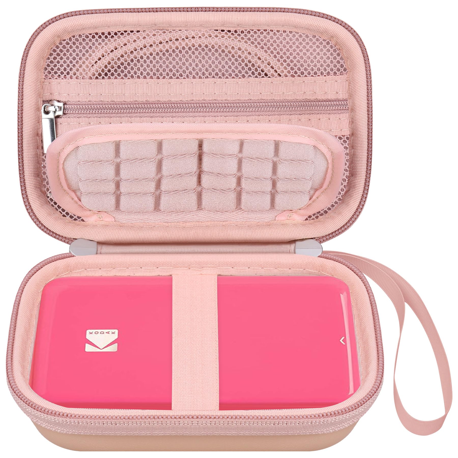 Elonbo Protective Carrying Case for KODAK Step Instant Smartphone Photo Printer - Portable Travel Storage with Mesh Pocket for KODAK Step Photo Paper (Rose Gold) - Perfect for Travel, Parties & Home Use