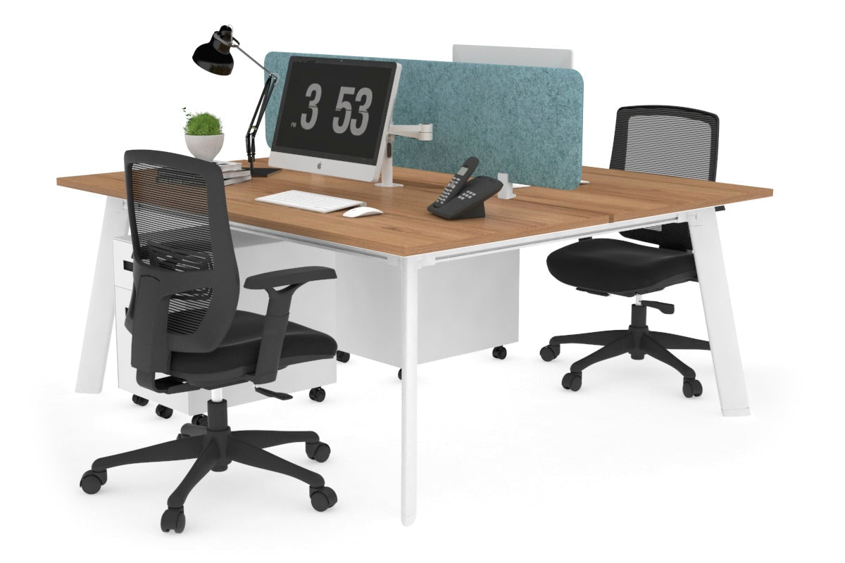 2 Person Workstation with White Frame - 1400L x 800W Office Desk with Cable Management | Perfect for Home Office, Coworking Spaces & Small Business Setups