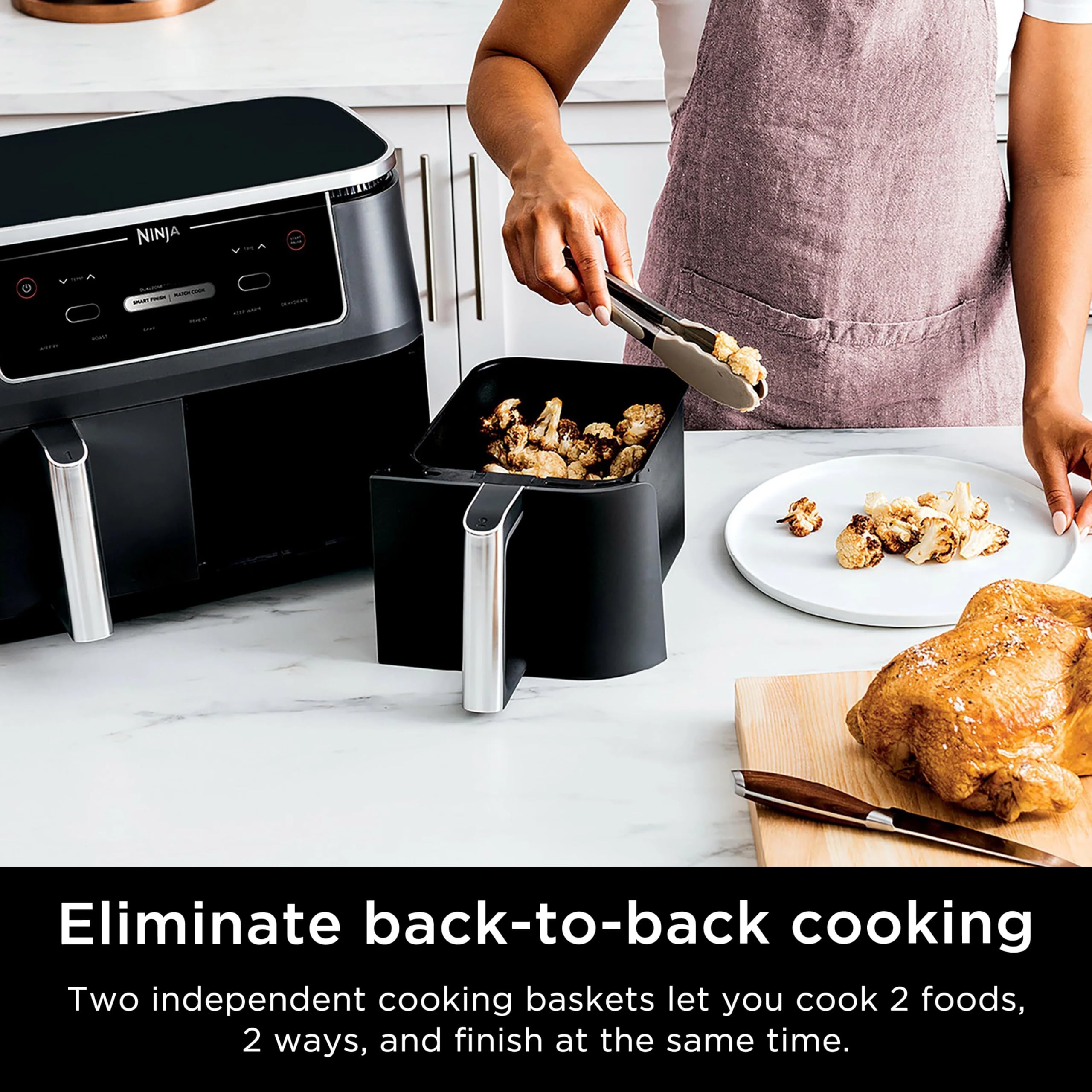 Ninja R-AD300CO Foodi 6-in-1 10-Quart XL 2-Basket Air Fryer with DualZone Technology - Black (Certified Refurbished) | Perfect for Family Dinners, Party Snacks & Healthy Cooking