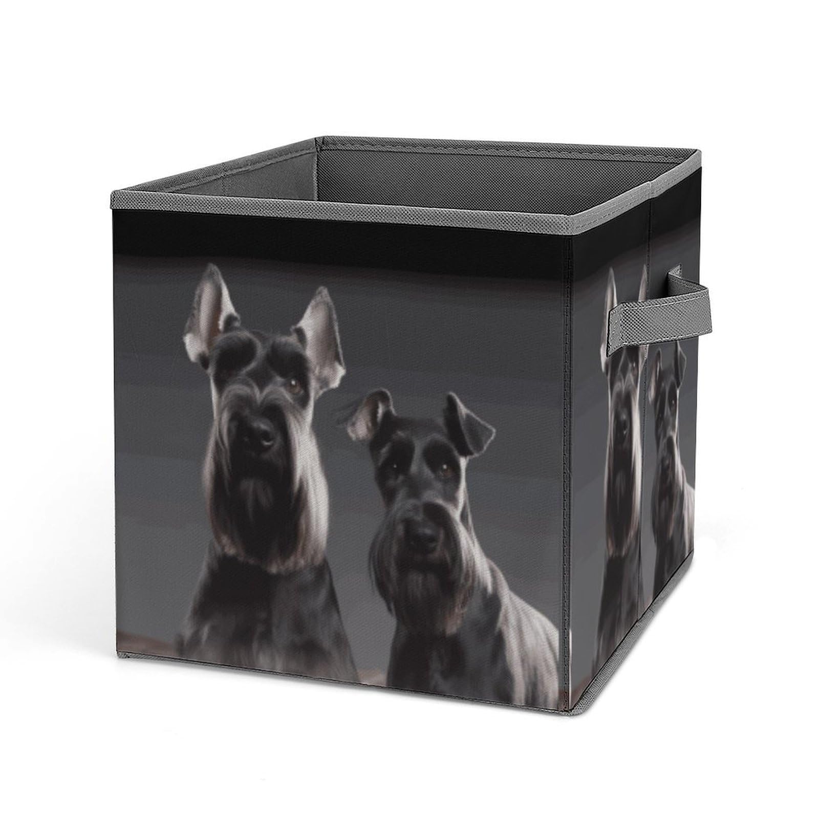 10.6 Inch Collapsible Storage Bins with Handles - Foldable Fabric Organizer Bins for Closet, Shelves, Office & Toys | Cute Schnauzer Dog Design | Perfect for Home Organization, Kids Room & Pet Supplies Storage