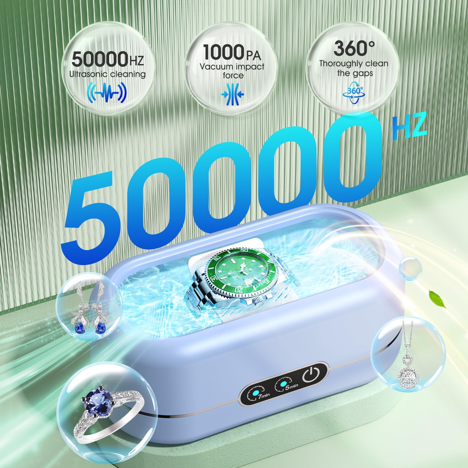Professional 50KHz Ultrasonic Jewelry Cleaner with Digital Timer - 304 Stainless Steel Cleaning Machine for Jewelry, Eyeglasses, Rings, Watches & Dentures | Perfect for Home, Salon & Dental Care (Blue)