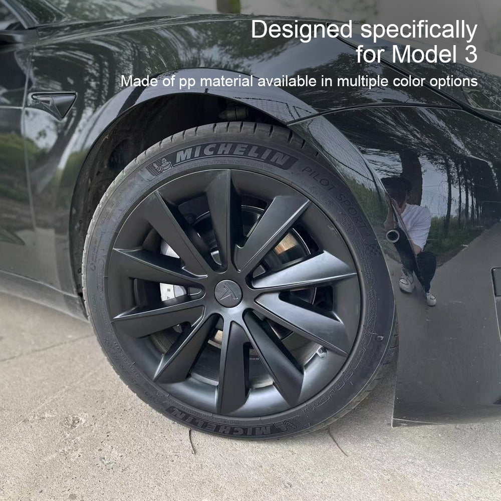 EVBASE Tesla Model 3 18 Inch Aero Wheel Covers - Matte Black Hubcaps Replacement (4PCS) for 2017-2023 Models | Enhance Style & Protect Wheels for Daily Driving & Road Trips
