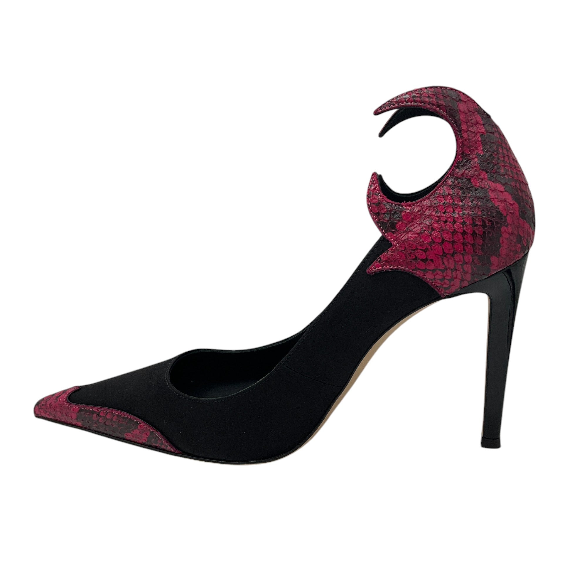 Giuseppe Zanotti Women's Black & Pink Snakeskin Leather Trimmed Satin High Heel Pumps - Perfect for Evening Parties, Weddings & Special Occasions