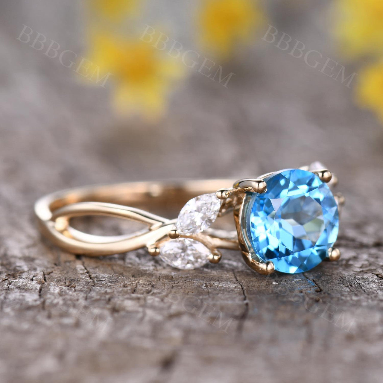 1.75 Carat Round Cut Blue Topaz Engagement Ring in 14K White Gold - Elegant Wedding, Proposal & Anniversary Jewelry Gift for Her