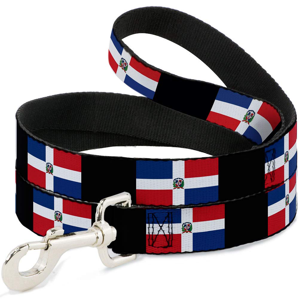 6FT Dominican Republic Flag Dog Leash - 0.5 Inch Wide Black Nylon Pet Lead for Walking & Training | Patriotic Accessory for Dogs