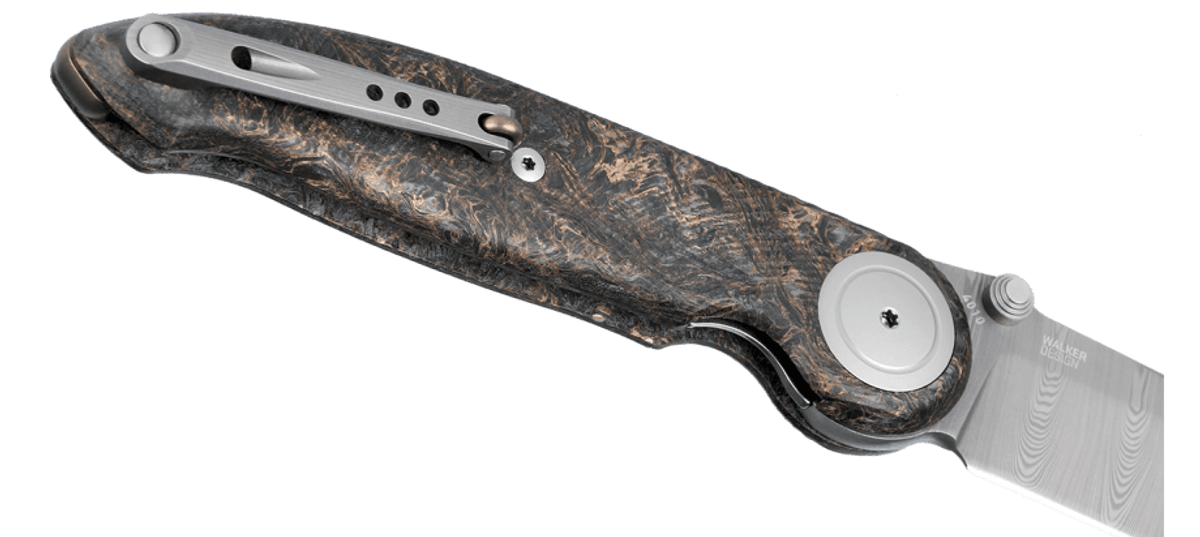 CRKT 4010 Pursue Michael Walker Liner Lock Folding Knife - Super Dense Twist Damasteel Blade, Contoured Dark Matter FatCarbon Handles & Mother of Pearl Pivot - EDC, Outdoor Survival, Camping, Hunting Gear