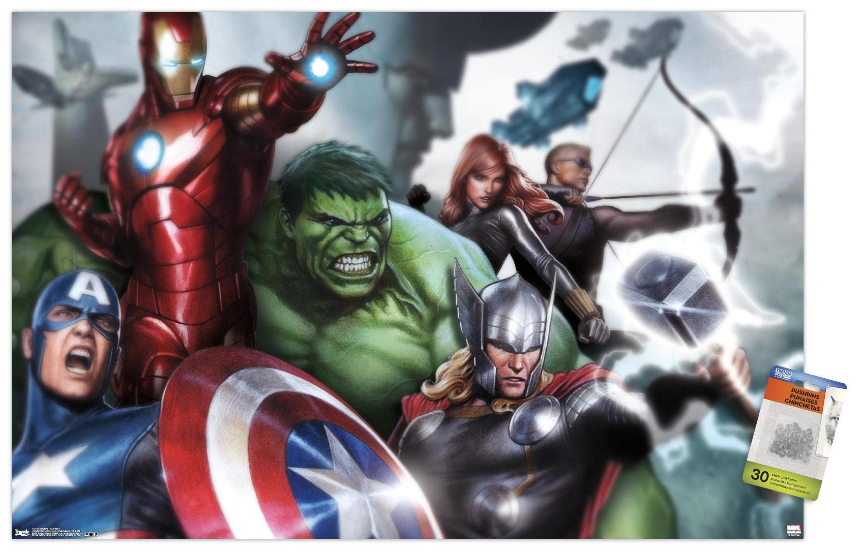 Marvel Avengers Assemble Wall Poster with Push Pins - MCU Superhero Decor for Bedroom, Office & Game Room