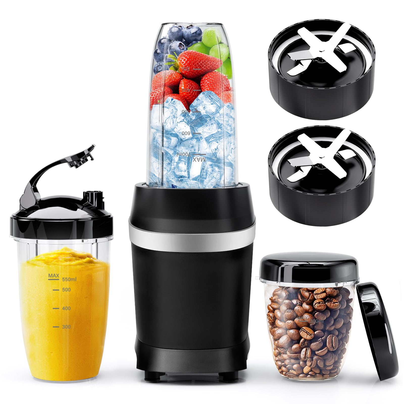 Nahida 1200W High-Speed Blender for Smoothies, Ice Crushing & Juices - Professional 6-Fin Blade Blender with 23oz, 32oz & 37oz Portable Cups - Perfect for Kitchen, Gym & On-the-Go Healthy Drinks