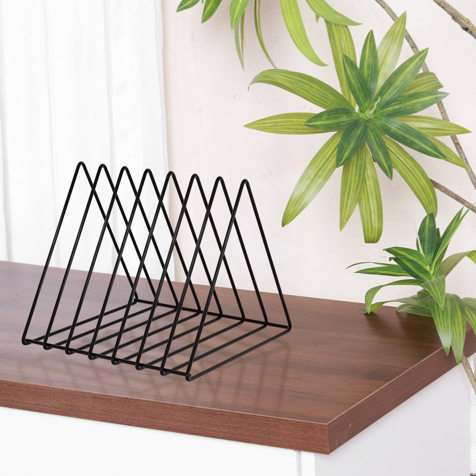Metal Wire Magazine Holder & Desk Organizer - 7-Section Triangle File Organizer for Office, Vinyl Records, Documents - Black Pack of 2 | Perfect for Home Office, Study Room & Workspace Organization