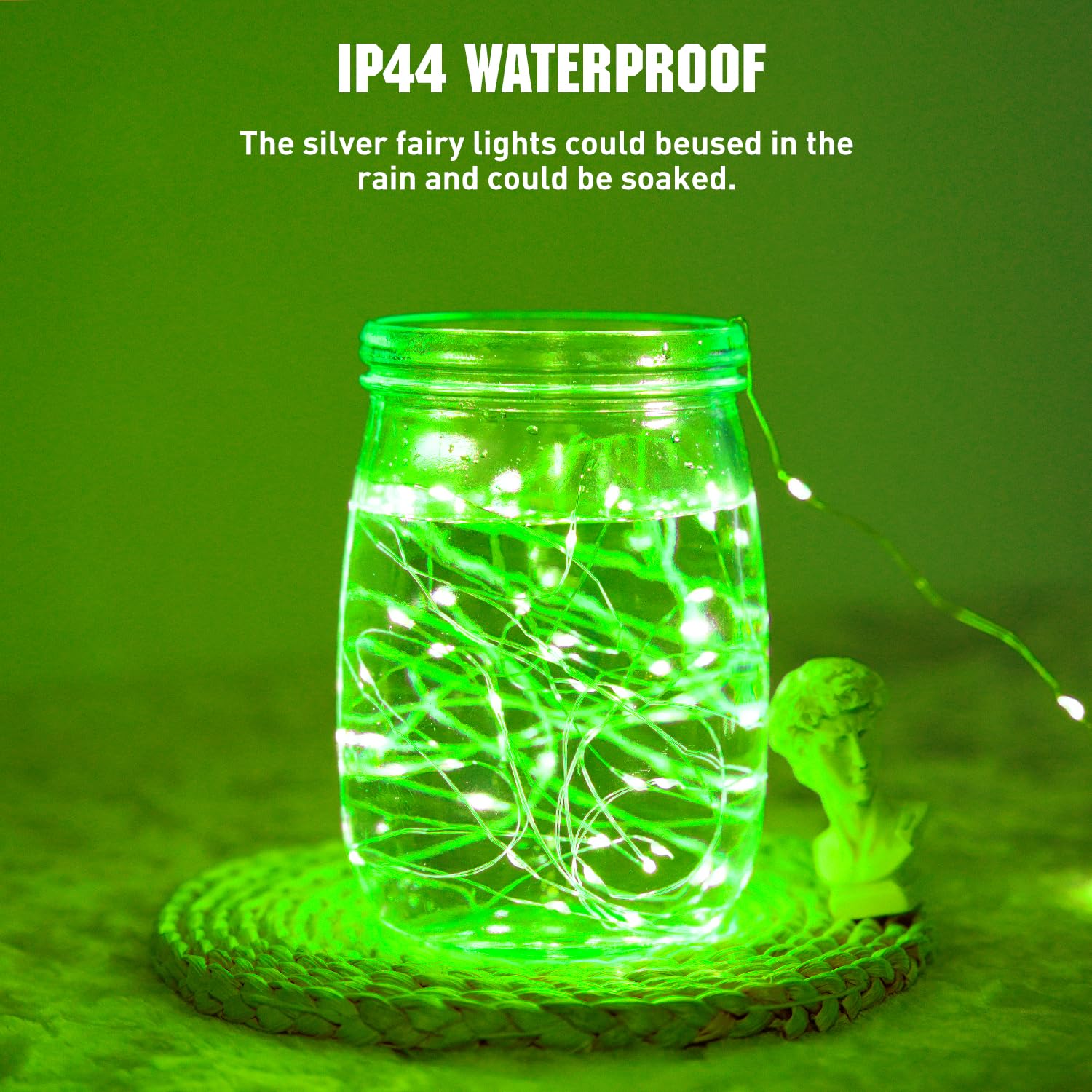 JMEXSUSS 4 Pack 50 LED St. Patrick's Day Fairy Lights - 16.1ft Green Battery Operated String Lights, Waterproof for Indoor & Outdoor Use - Perfect for Bedroom, Garden, Party, Christmas & Holiday Decorations