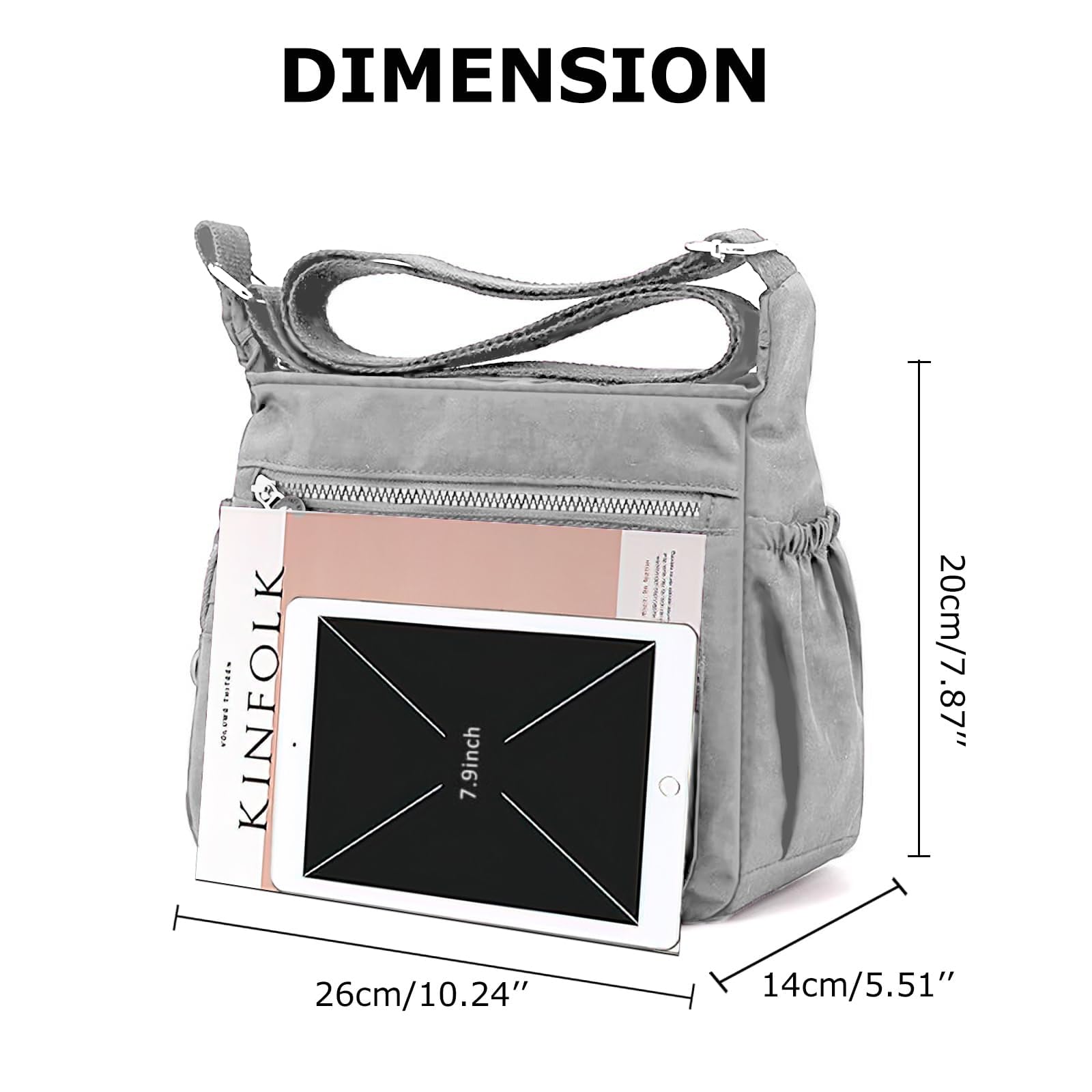 Stylish Women's Shoulder Bag - Multi-Pocket Crossbody Purse with Waterproof Nylon Material for Daily Use, Travel & Work | Fashionable Ladies Tote Handbag for Office, Shopping & Weekend Outings