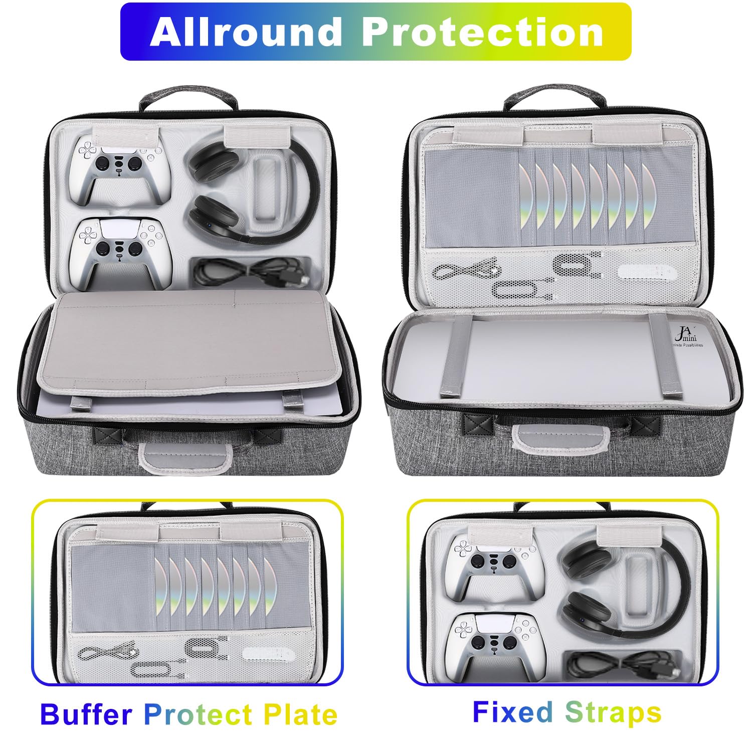 Premium Hard Shell Travel Case for PS5 Console & Accessories - Shockproof Protective Storage Bag Compatible with Playstation 5 Disk/Digital Edition, Controller, Headset, Base & Games (Grey) - Perfect for Gaming Travel, Storage & Protection