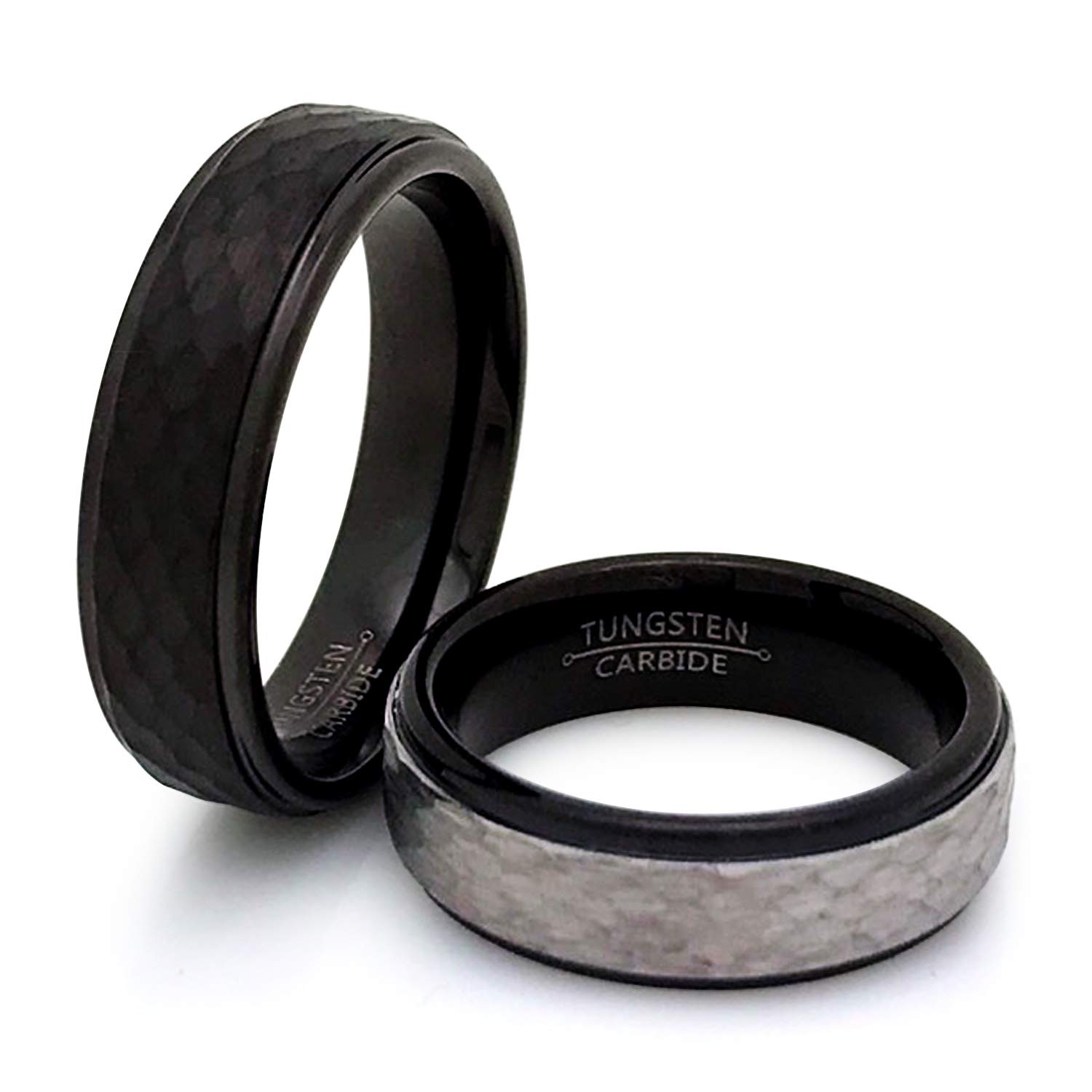 His and Hers Tungsten Wedding Rings Set - 6mm Personalized Couples Bands, Hammered Finish Anniversary Rings TCR518 - Perfect for Engagements, Weddings & Romantic Gift Giving