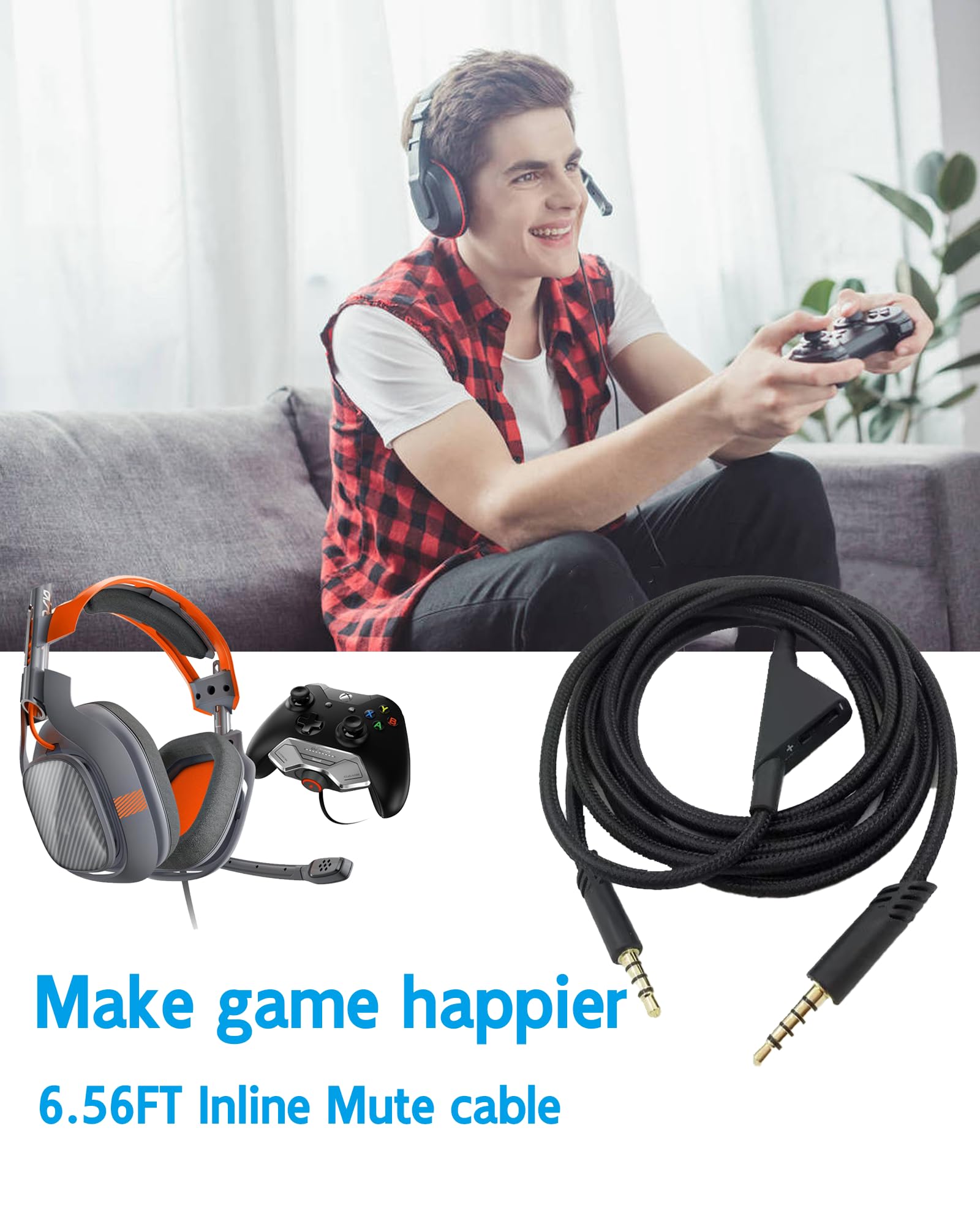 Replacement A40 Astro Headset Cord - 6.5FT Volume Control Cable for Astro A10/A40/A40TR Headsets | Compatible with Xbox One, PS5, PS4 Controllers | Perfect for Gaming, Streaming & Online Chatting