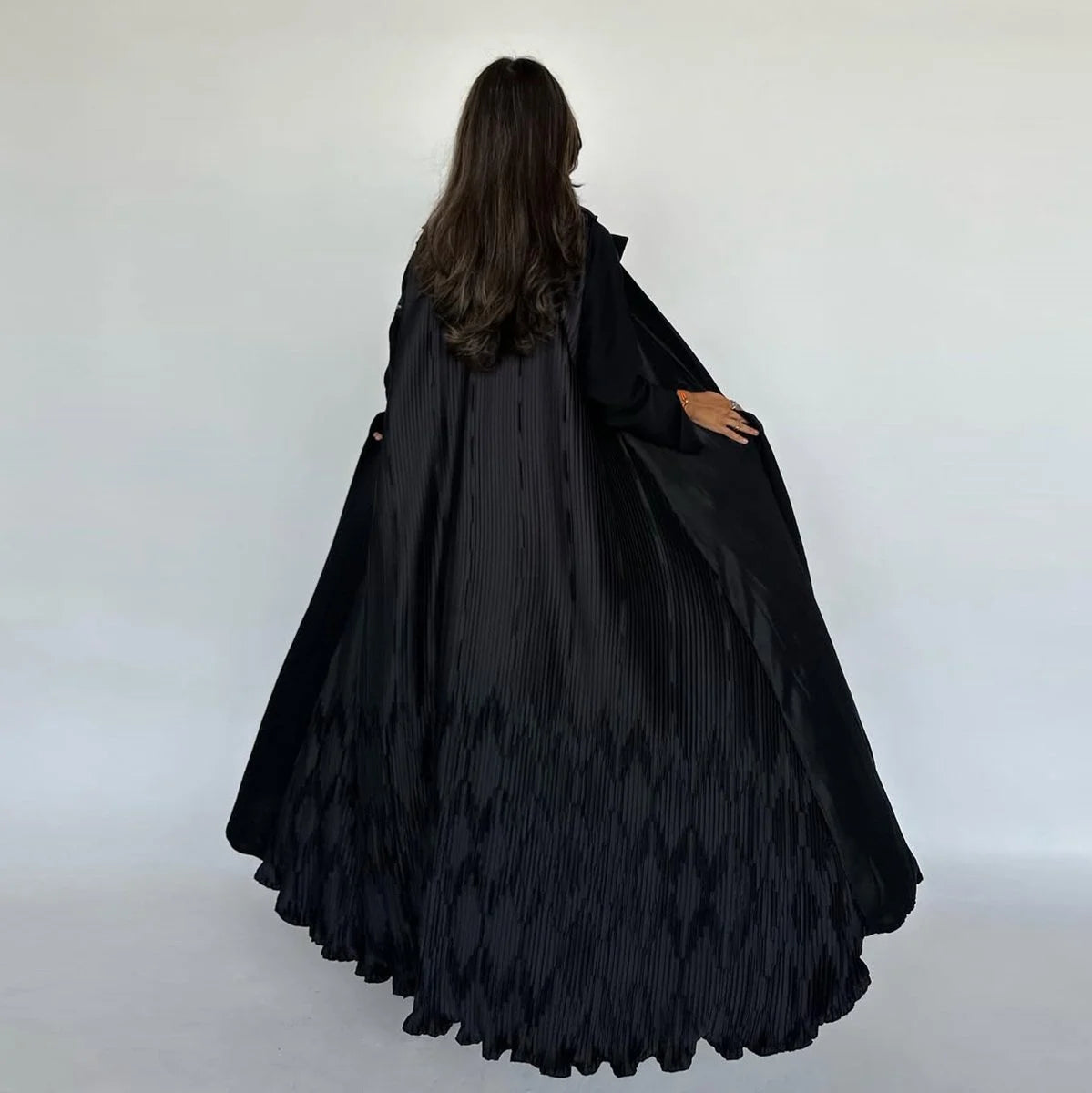 Urgarment Pleated Cardigan Open Abaya Dress #25205 - Stylish Muslim Women's Outerwear for Prayer, Modest Fashion & Special Occasions