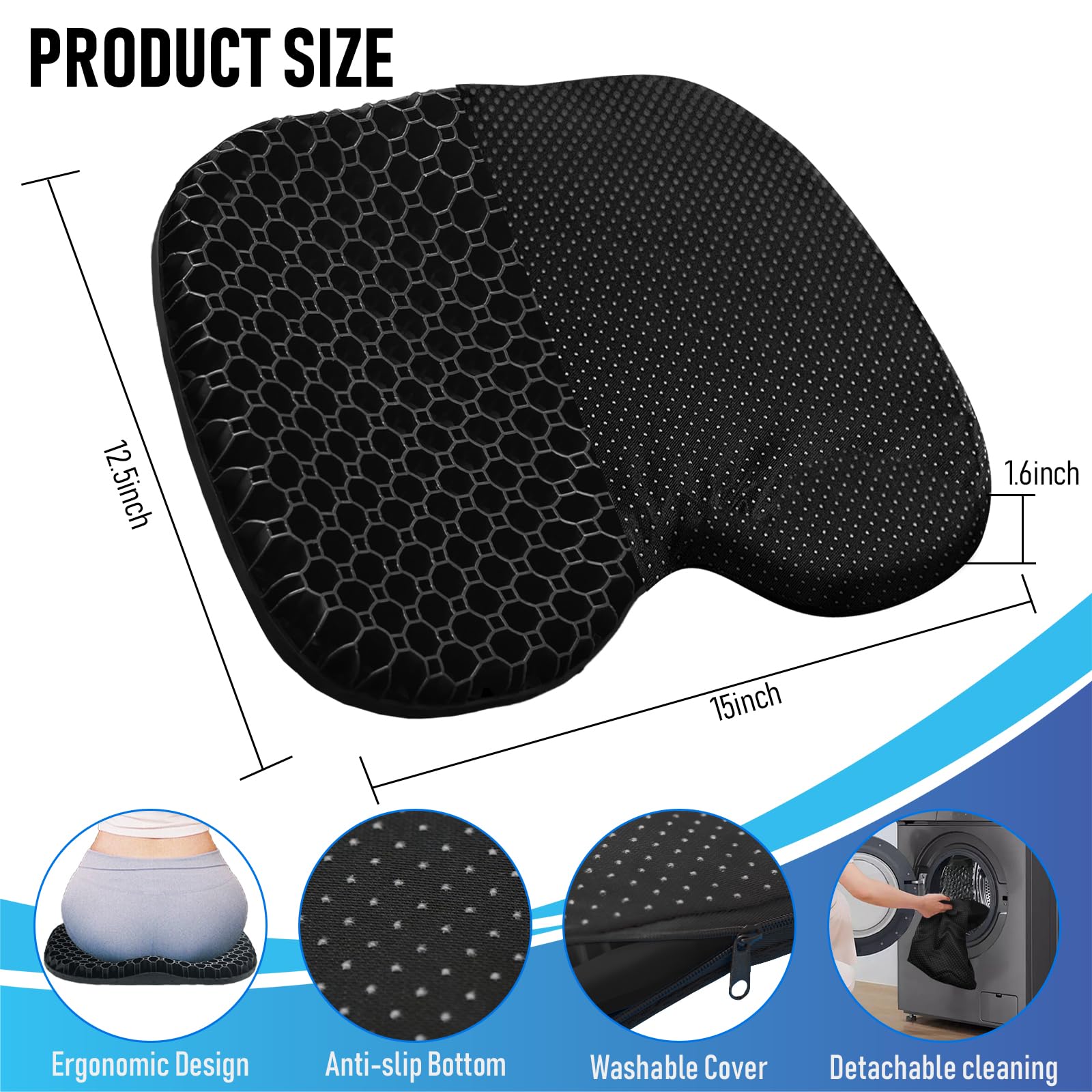 Premium Thickened Anti-Slip Waterproof Kayak Seat Cushion - Comfortable Gel Padding for Kayaking, Canoeing & Rowing - Perfect for Fishing, Stadium Seats & Inflatable Kayak Accessories - Portable & Durable Design for Outdoor Water Sports
