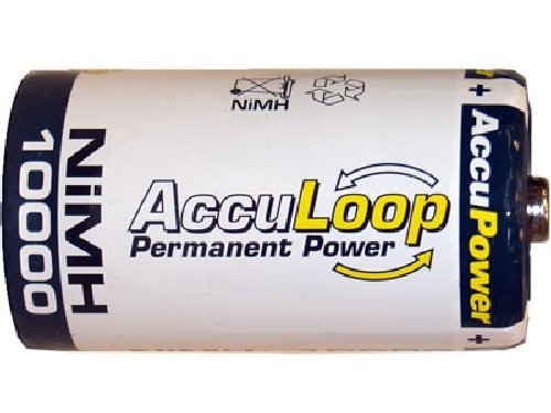 8 x D NiMH AccuPower AccuLoop Rechargeable Batteries (10000 mAh) - High Capacity for Flashlights, Emergency Kits & Solar Power Systems