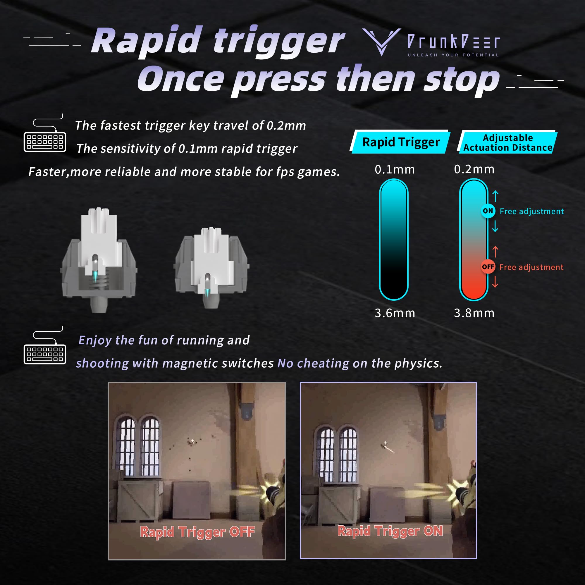 DrunkDeer G65 Rapid Trigger Magnetic Switch Mechanical Gaming Keyboard - TKL 65% Compact Size, RGB Backlit, Wired USB (Barebone No Keycaps, White) - Perfect for FPS, MOBA & Typing Enthusiasts