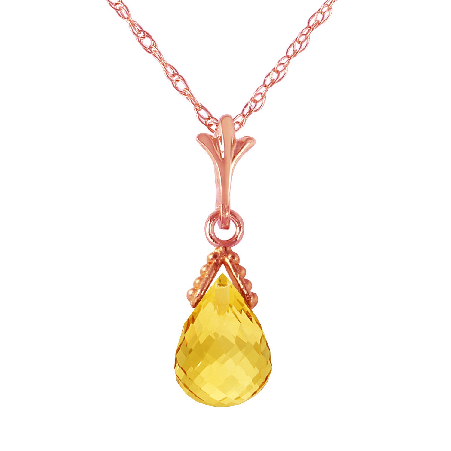 14K Rose Gold Briolette Citrine Pendant Necklace for Women - Elegant Layering Jewelry for Everyday Wear & Special Occasions