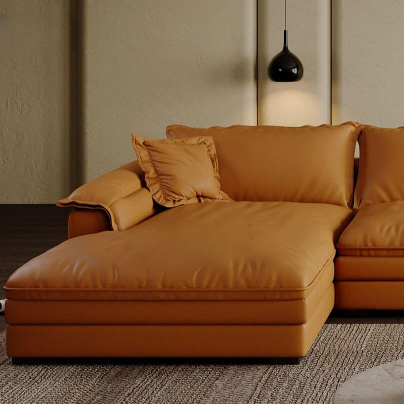 L-Shaped Sectional Sofa with Chaise Lounge in Amber Brown - Modern Left-Facing Corner Couch for Living Room, Apartment & Small Spaces