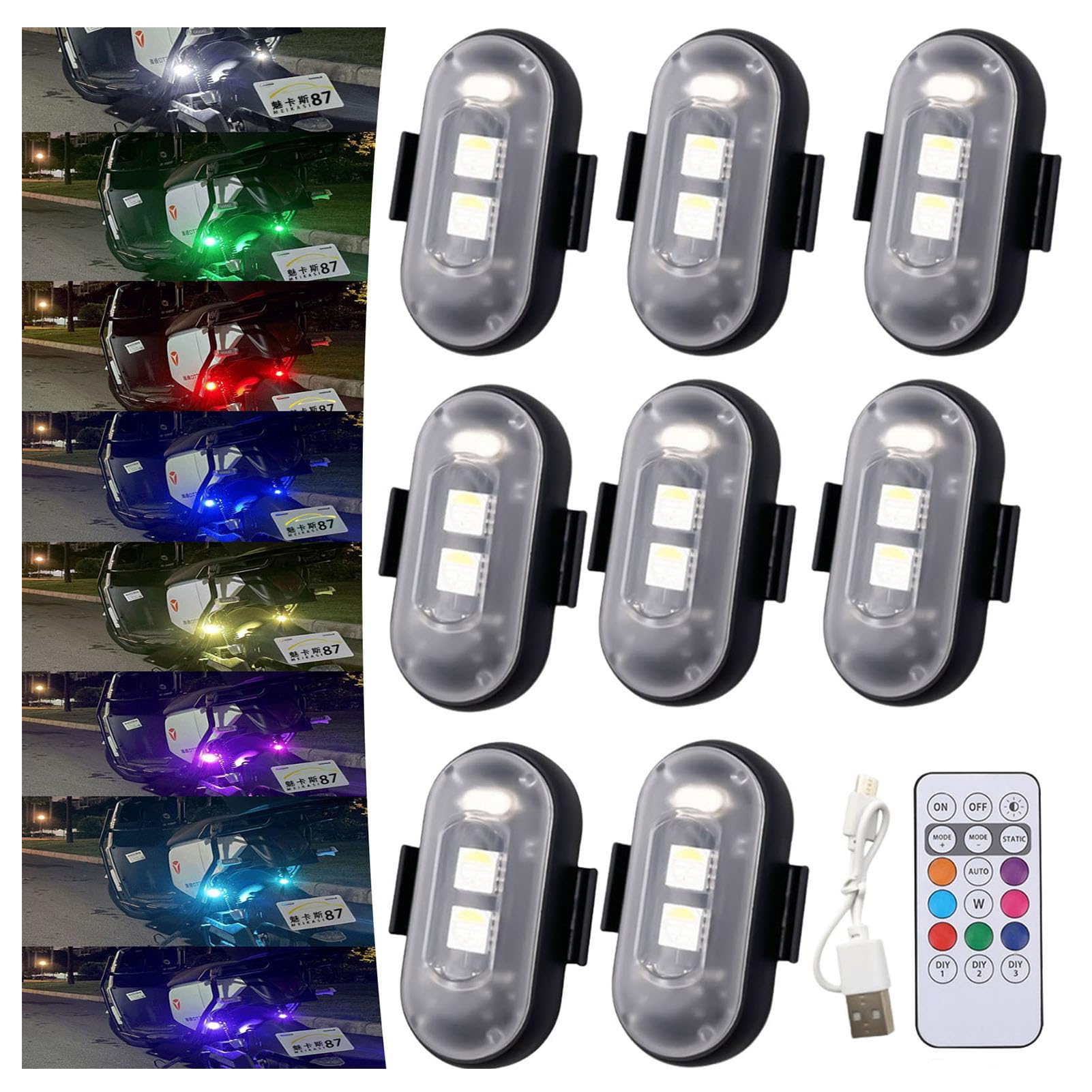 Lilyrhyme Summer LED Car Lights - 8PCS Wireless Remote Control Strobe Lights for Car Interior Decor, Party & Night Driving | Perfect for Car Accessories, Vehicle Decoration & Mood Lighting
