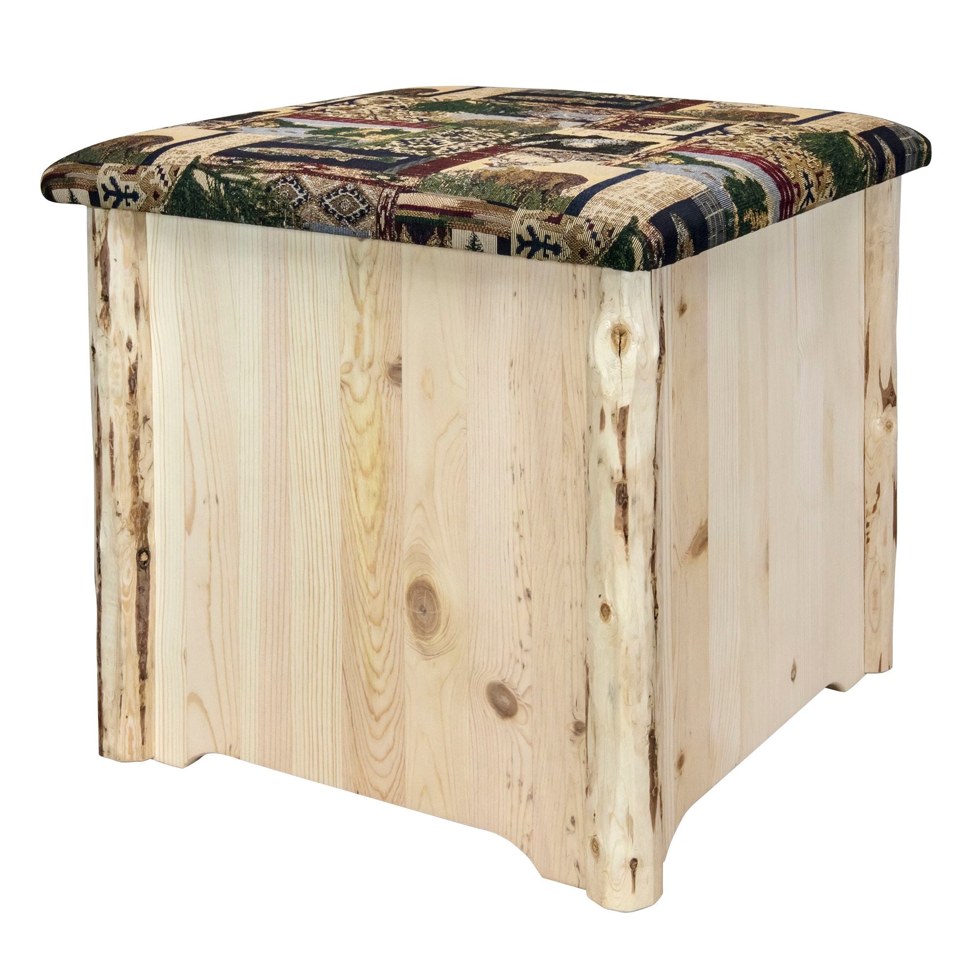 Montana Upholstered Storage Ottoman with Woodland Fabric - Versatile Footrest, Coffee Table & Hidden Storage for Living Room, Bedroom & Nursery