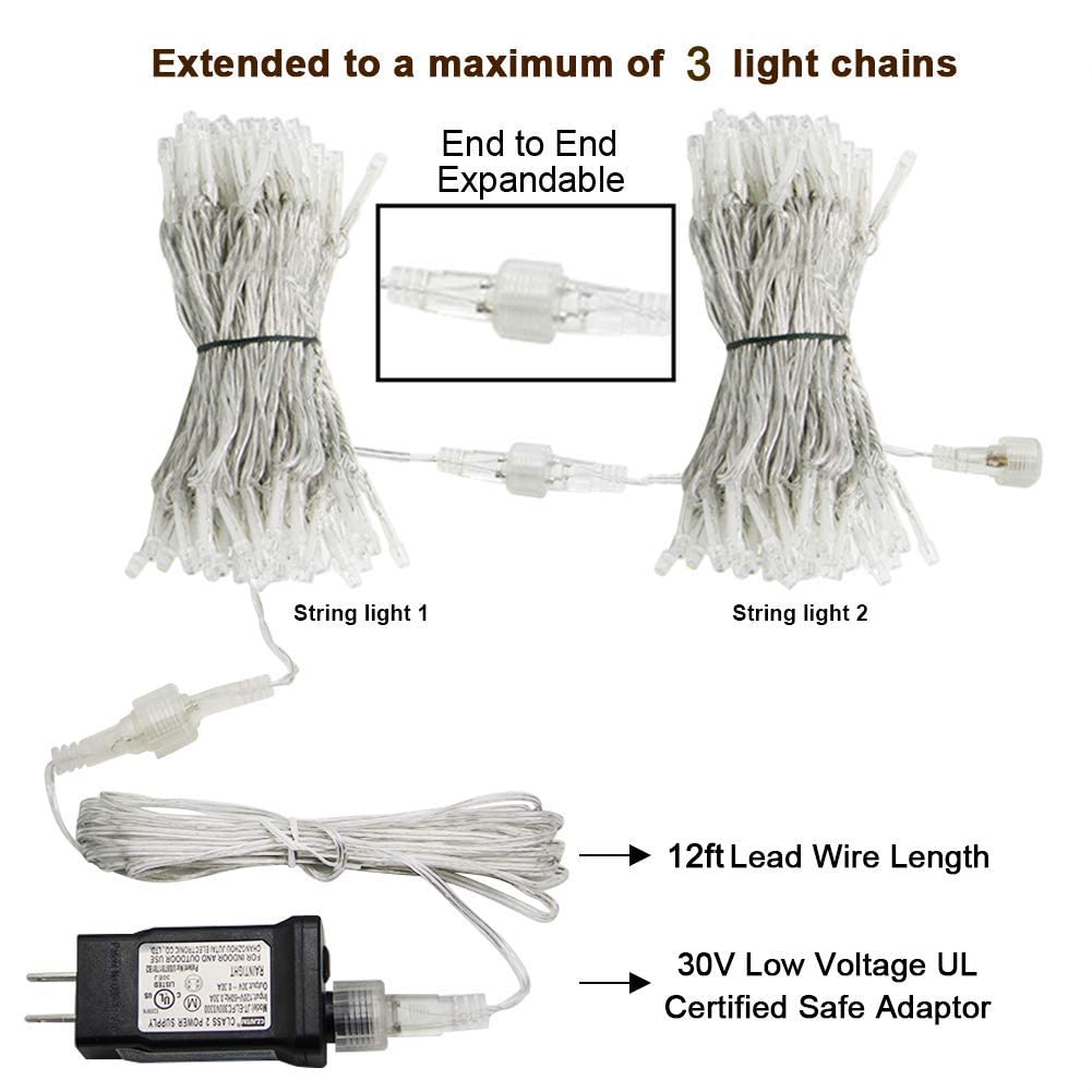 HEYFUNi Fiee Fairy 304 LED Curtain Lights - 9.8ft x 9.8ft Window Lights with 8 Lighting Modes & 100 LED 33ft Star String Lights (Warm White) - Perfect for Bedroom, Wedding, Party, and Outdoor Decor