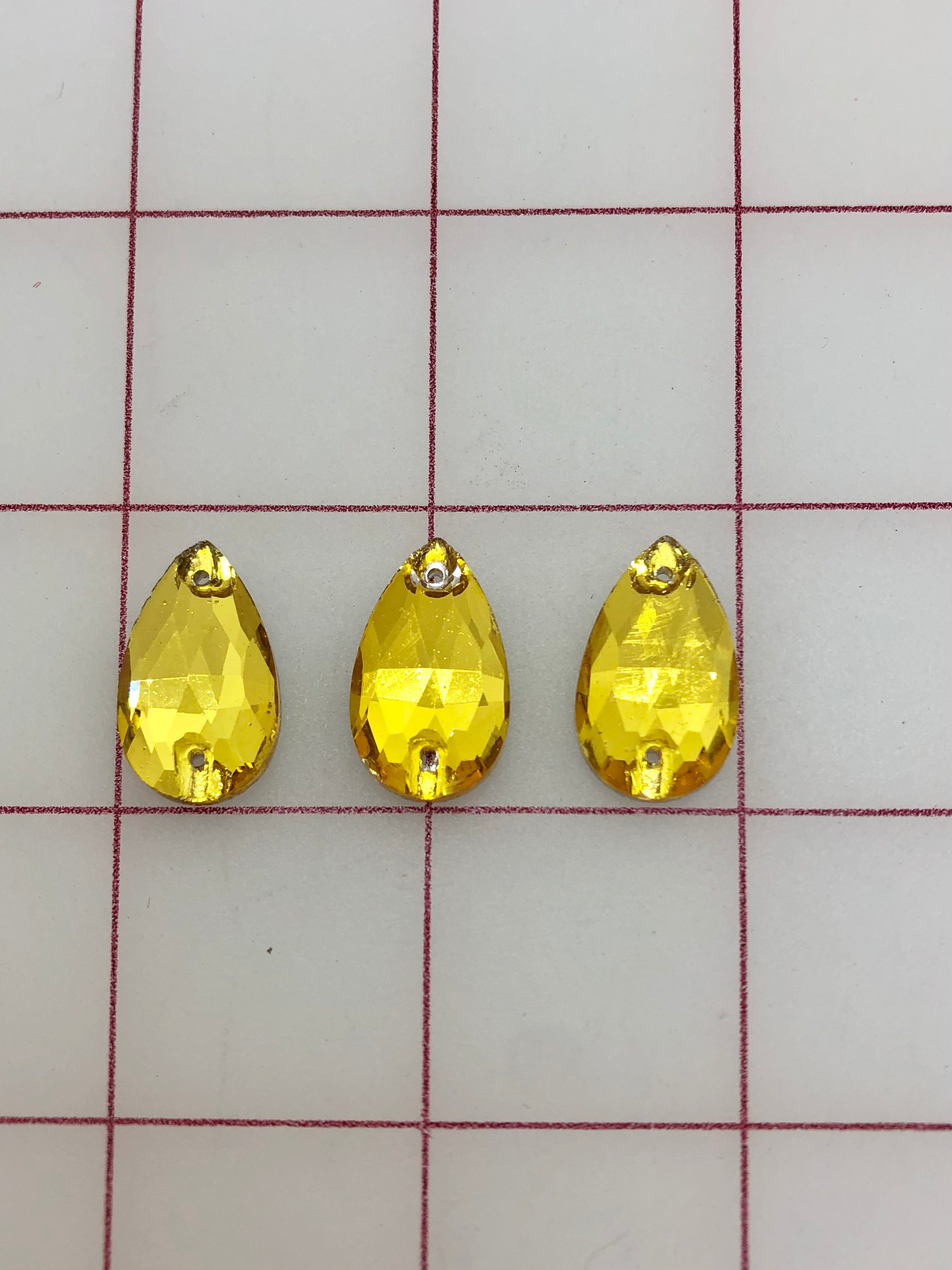 13x22mm Czech Rhinestones - Bright Cut Light Topaz Pear Shape Sew On Stones for DIY Jewelry, Wedding Dresses, and Costume Embellishments
