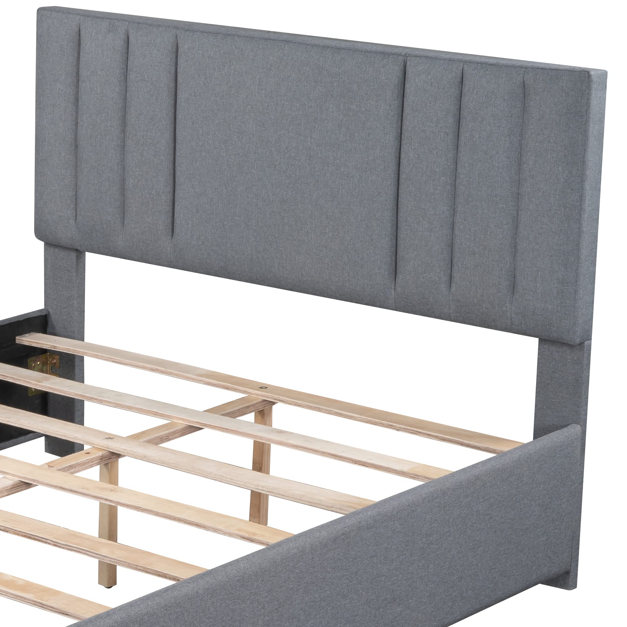 LZ LEISURE ZONE Full Size Upholstered Platform Bed Frame with 2 Storage Drawers & Footboard - Modern Wood Bedroom Furniture for Small Spaces (Gray) | Perfect for Guest Rooms, Apartments & Dormitories