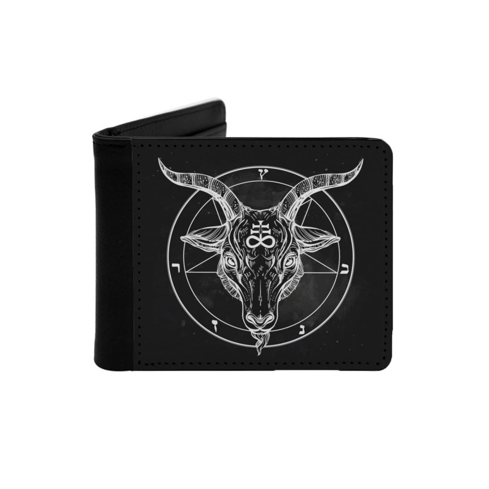 Men's & Women's Slim RFID Blocking Bifold Wallet with ID Window & Money Clip - Satanic Goat Head Baphomet Pentagram Tattoo Design - Compact Front Pocket Credit Card Holder for Everyday Use & Gothic Fashion