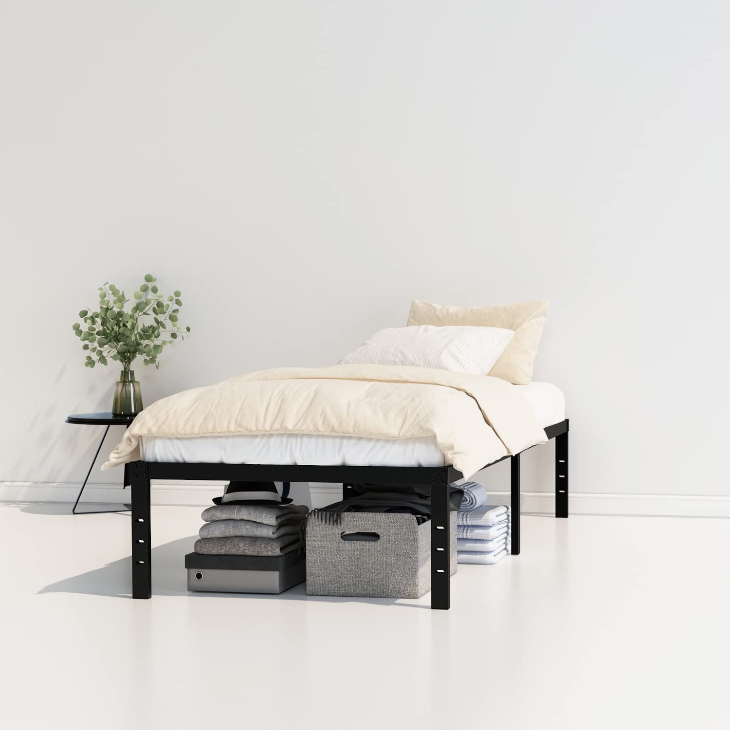 16 Inch Heavy Duty Metal Twin Bed Frame - No Box Spring Needed, Supports Up to 2500 lbs, Easy Assembly & Noise Free, Black - Perfect for Kids Rooms, Guest Beds & Small Spaces