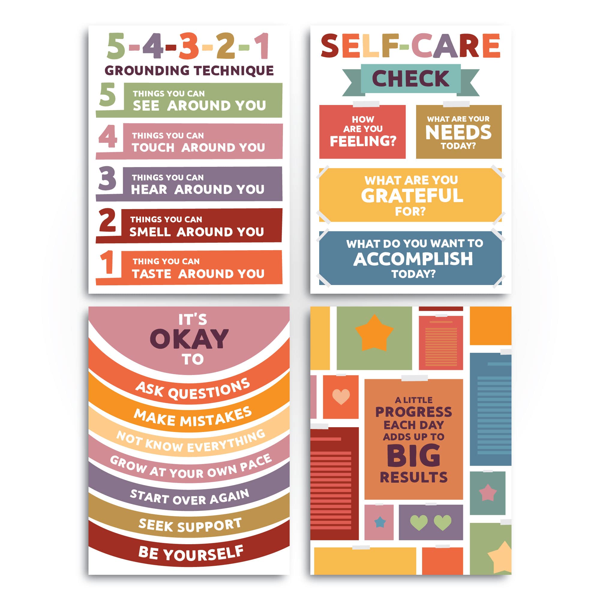 Calming Corner Posters - 12 Pack Neutral Classroom Decor for Elementary, Middle & High School | Educational Wall Art for Stress Relief & Mindfulness | Perfect for SEL Spaces, Counseling Offices & Quiet Zones