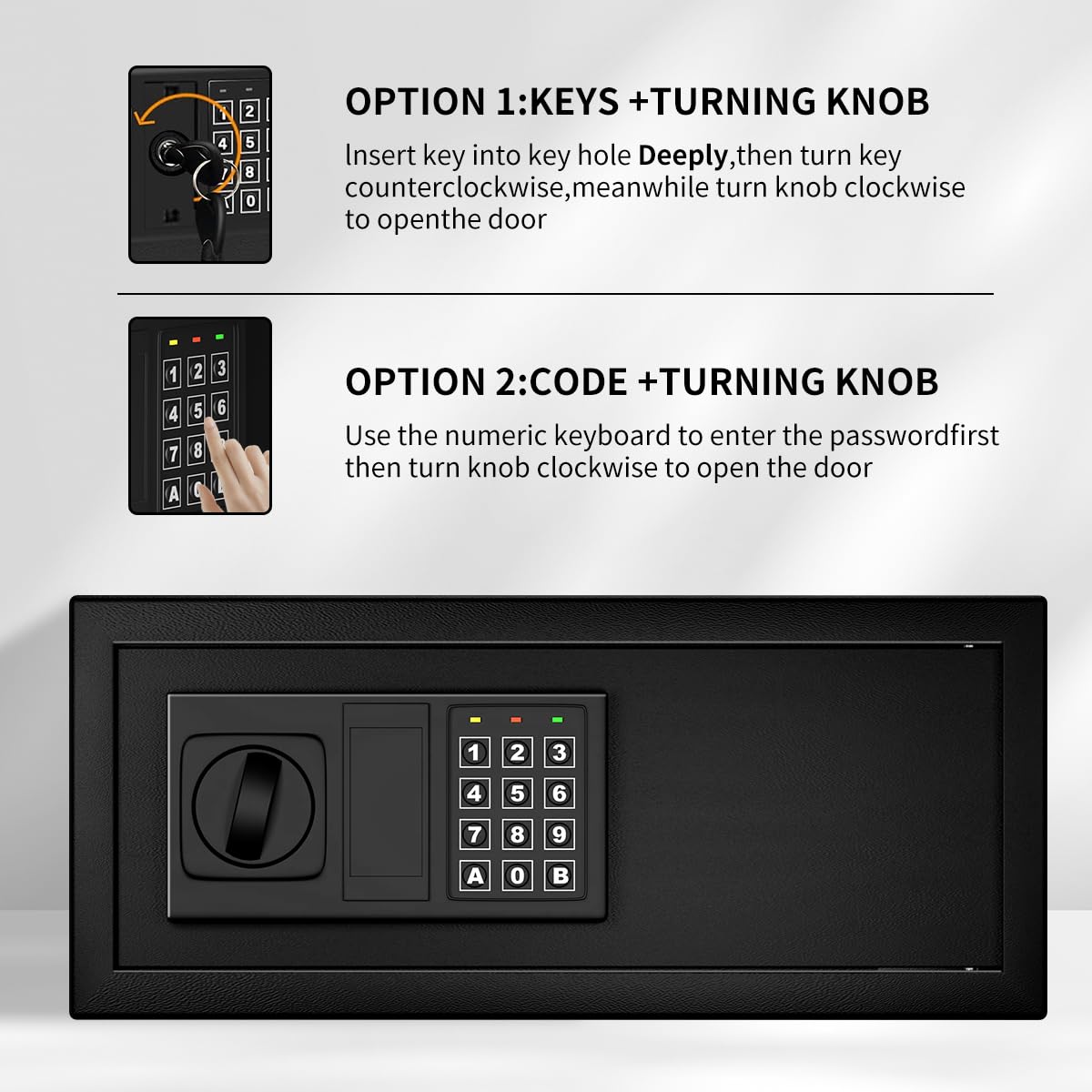 Smart Sensor Light Security Safe Box with Digital Lock - Heavy Duty Steel Construction Hidden Safe for Money & Valuables - Wall/Cabinet Mounting Design for Home & Office (0.8 Cubic Feet, Black) - Perfect for Bedroom Closet, Hotel Room & Business Cash Storage