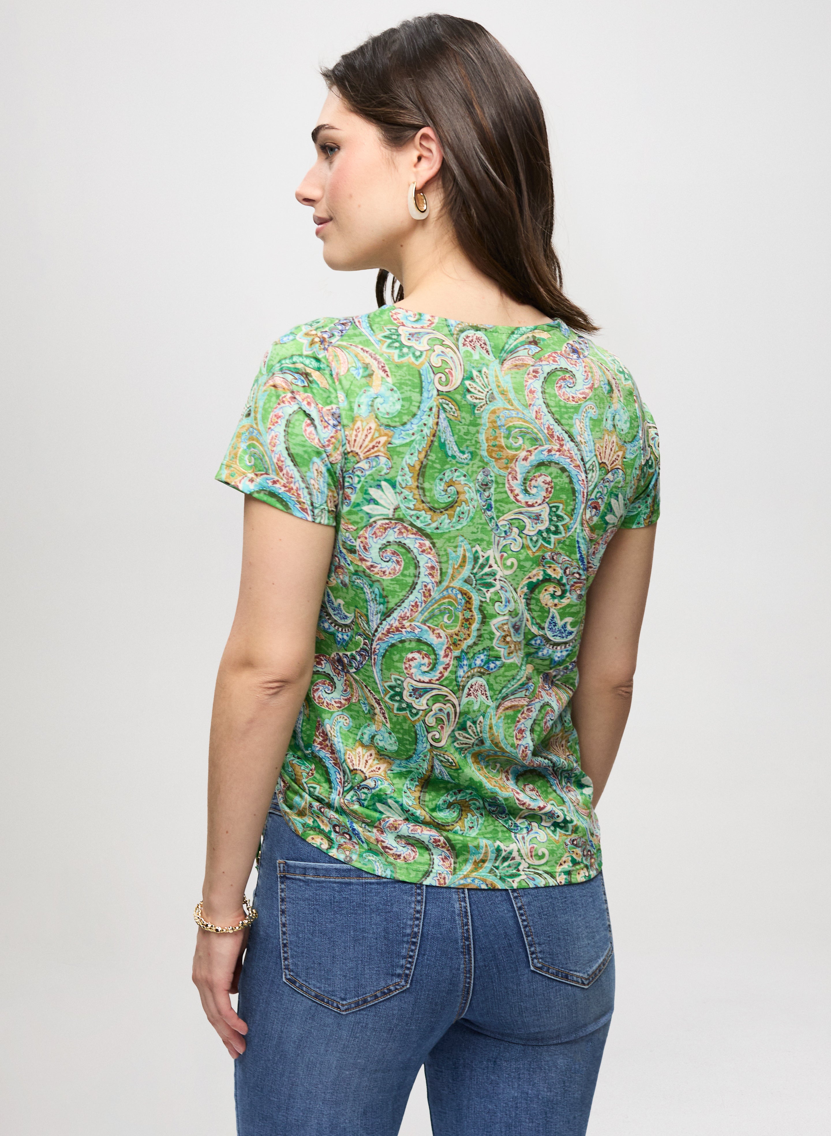 Stylish Paisley Print Drawstring Detail T-Shirt for Men & Women - Casual Comfort Wear for Everyday Outfits & Street Fashion