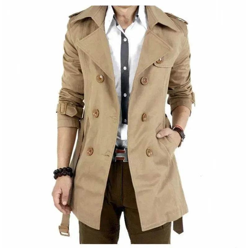 Slim Fit Double Breasted Men's Trench Coat - Waterproof Long Coat for Business & Formal Wear | Perfect for Office, Wedding & Winter Fashion