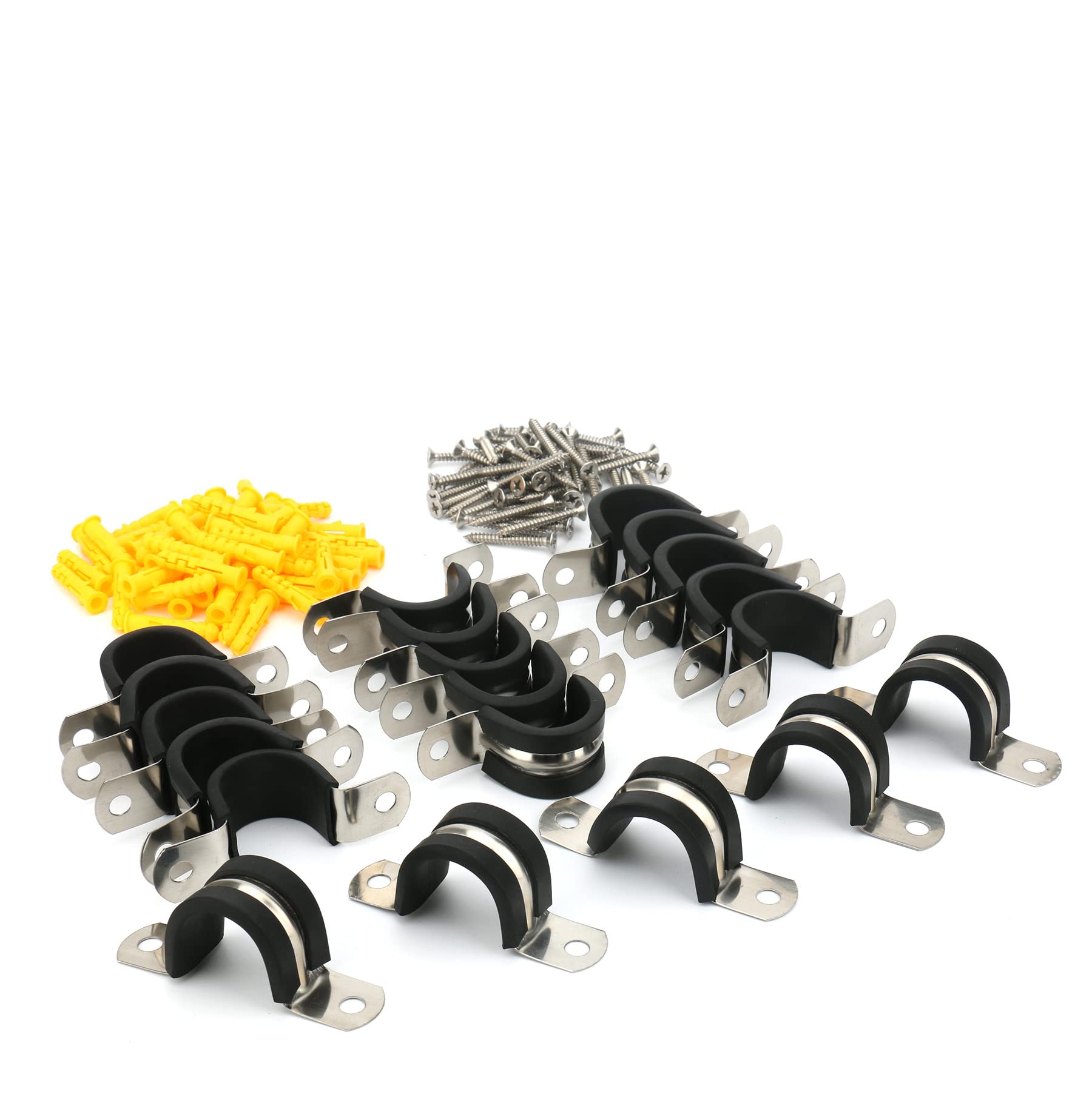 20 Pcs Stainless Steel Pipe Clamps 1 Inch - Anti-Wear Rubber Sheath for Pipes, Hoses & Cables - Plumbing & Automotive Use