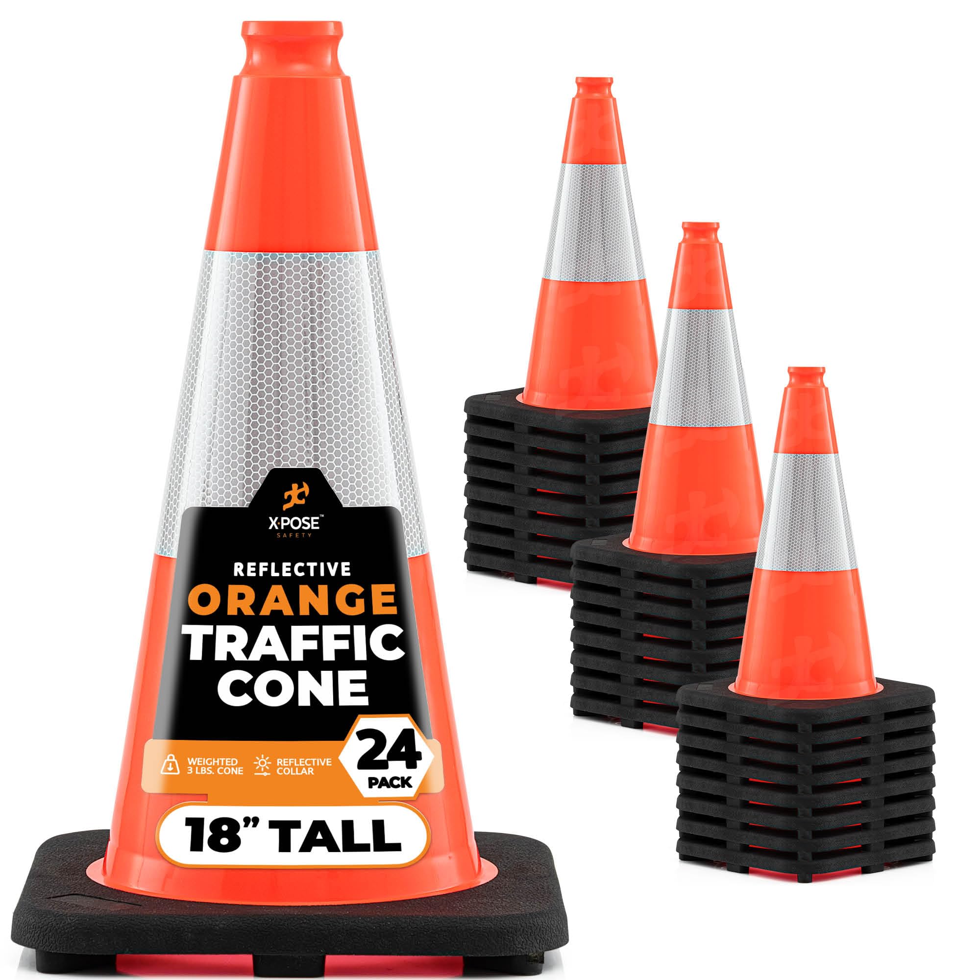 Xpose Safety 18 Inch Orange Traffic Cones with 6