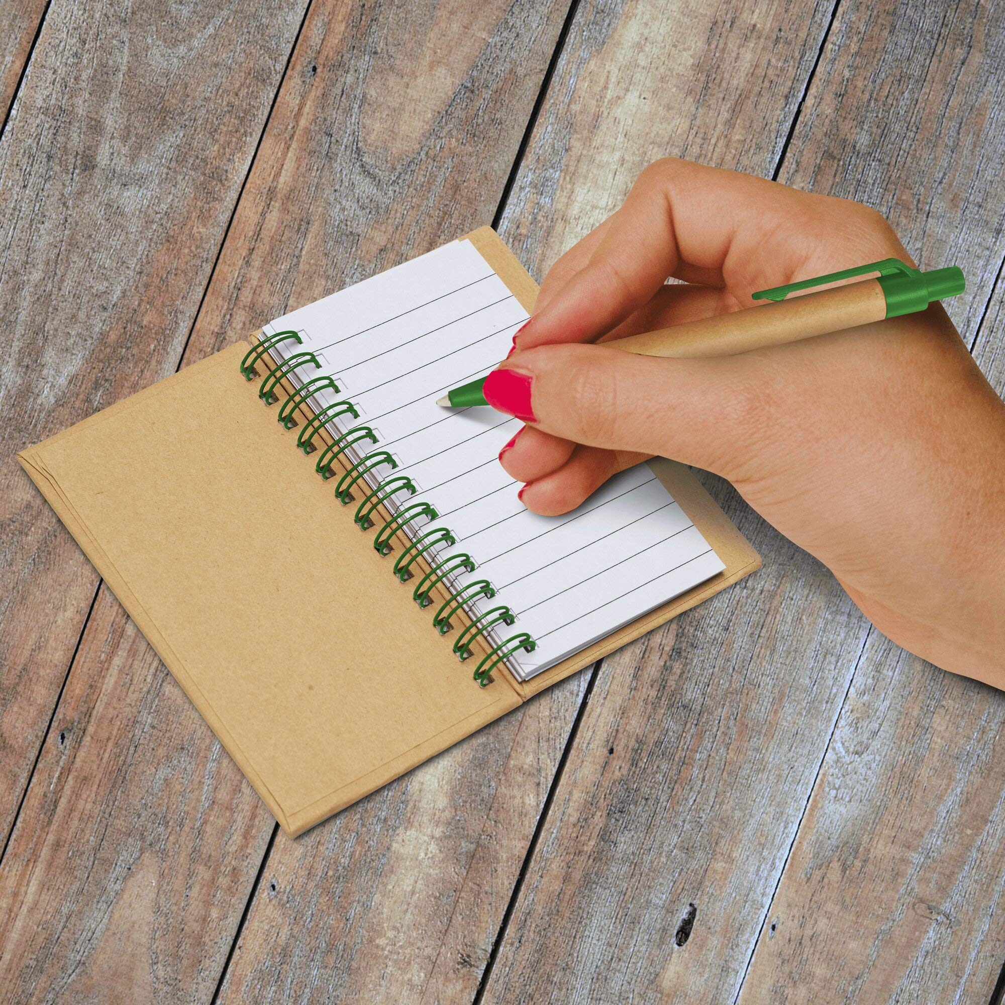 Custom Mini Spiral Notebooks with Black Ink Pens - 50-Pack Bulk Personalized Notepad Set for School, Office & Business | Compact Writing Journals for Students, Professionals & Home Use | Eco-Friendly Green Design