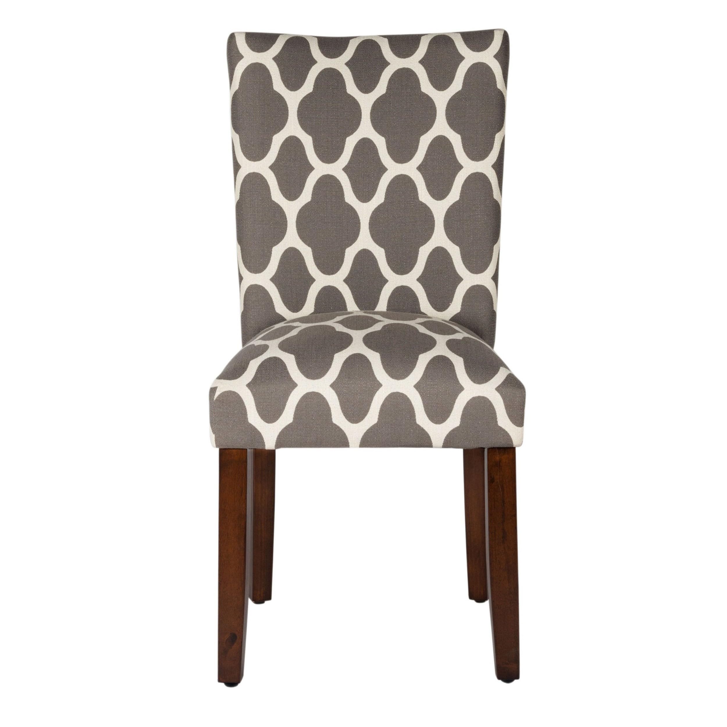 HomePop Parsons Classic Upholstered Dining Chairs Set of 2 - Grey and Cream Geometric Pattern Modern Accent Chairs for Dining Room, Kitchen, Office or Living Room Decor