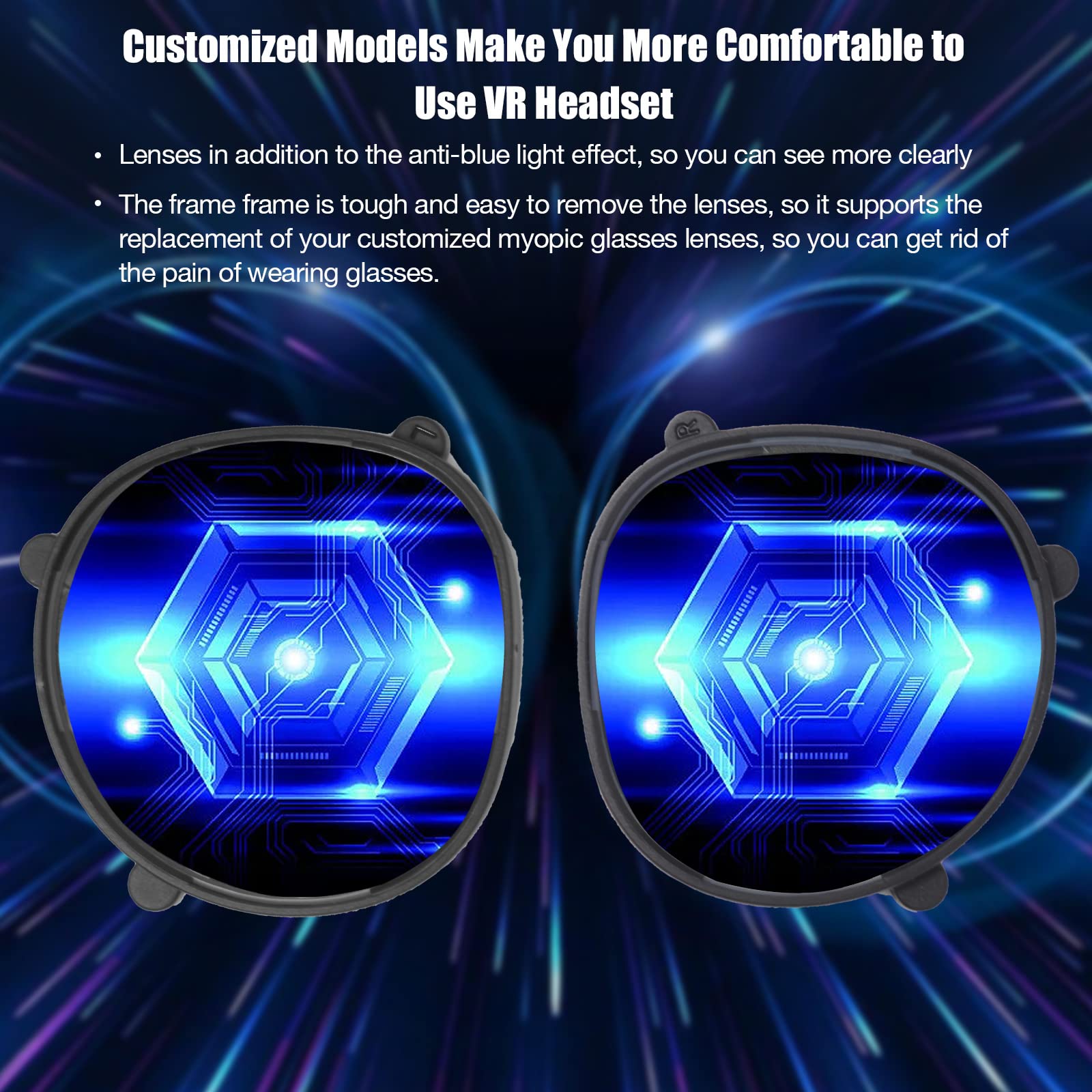Anti-Blue Light VR Glasses for Oculus Quest 2 - Magnetic Alloy Frame & Blue Light Blocking Lenses - Interchangeable Lenses for Myopia Correction - Perfect for Gaming, Streaming & Extended VR Sessions