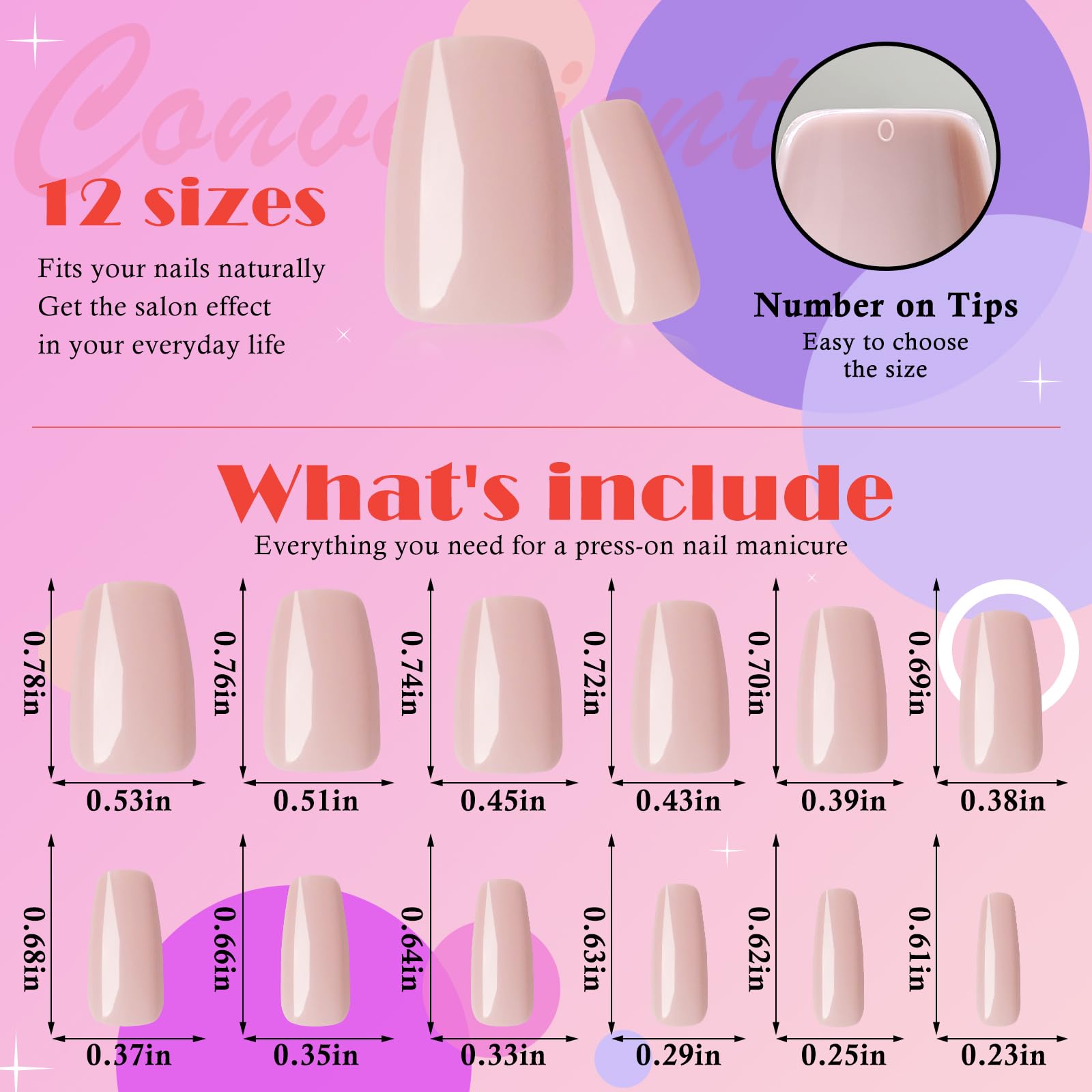 AddFavor 300pcs Coffin Press-on Medium Fake Nails - Glossy Nude Ballerina Square Acrylic False Nails for Women & Girls | Perfect for Parties, Weddings, Date Nights & Everyday Wear