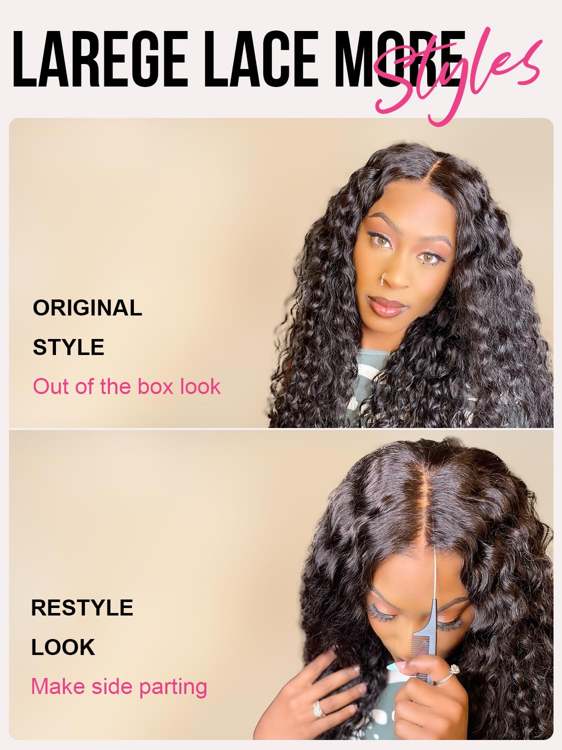 ORIGINAL QUEEN 24Inch Glueless Human Hair Wigs - 7x5 Lace Front Deep Wave Curly Wigs for Women | Pre Plucked & Pre Cut | Wear & Go | Perfect for Daily Wear, Parties & Special Occasions