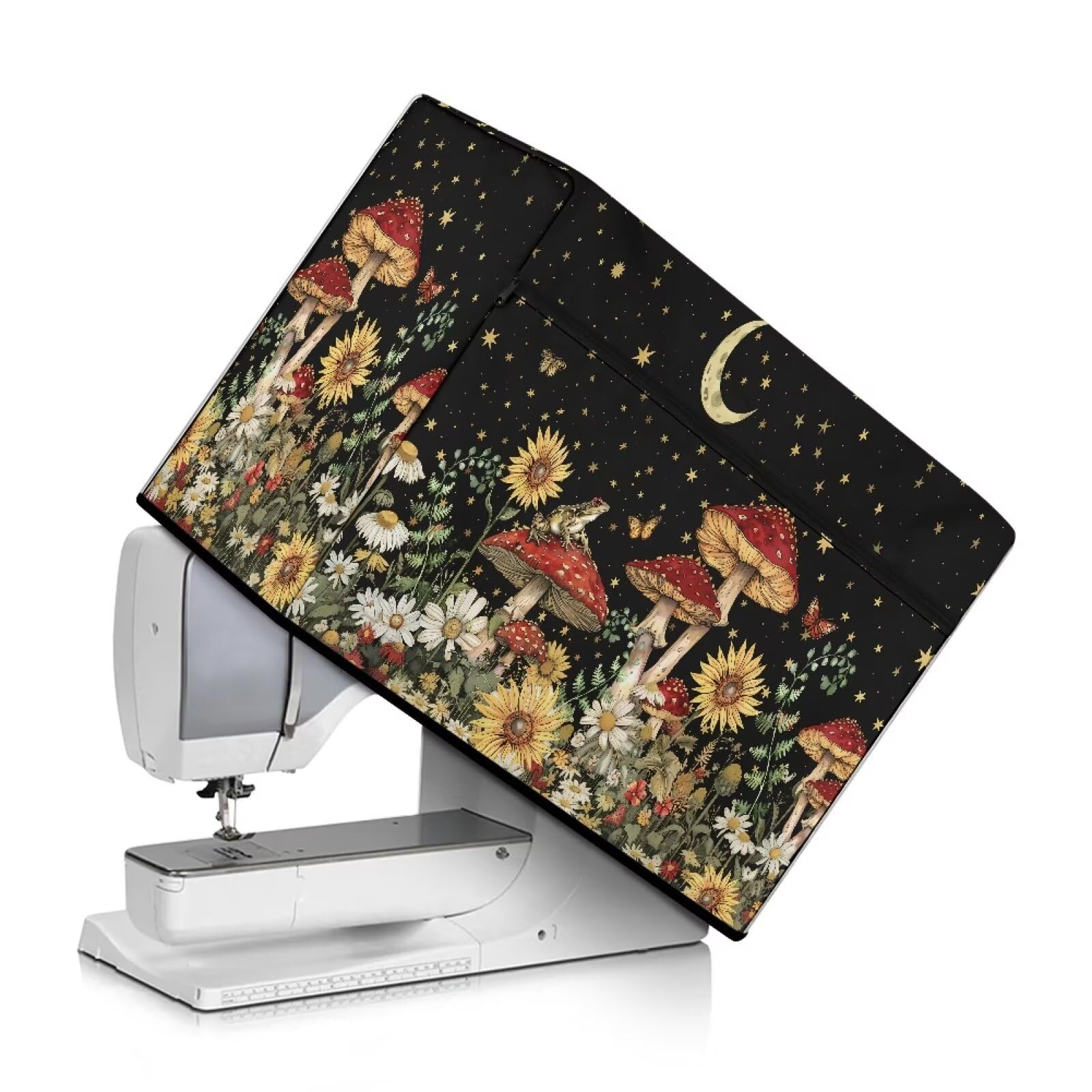 **Large Sewing Machine Dust Cover with Mushroom & Floral Pattern - Universal Fit for Most Standard Sewing Machines - Perfect for Home, Studio & Craft Room Decor (CZB50)**