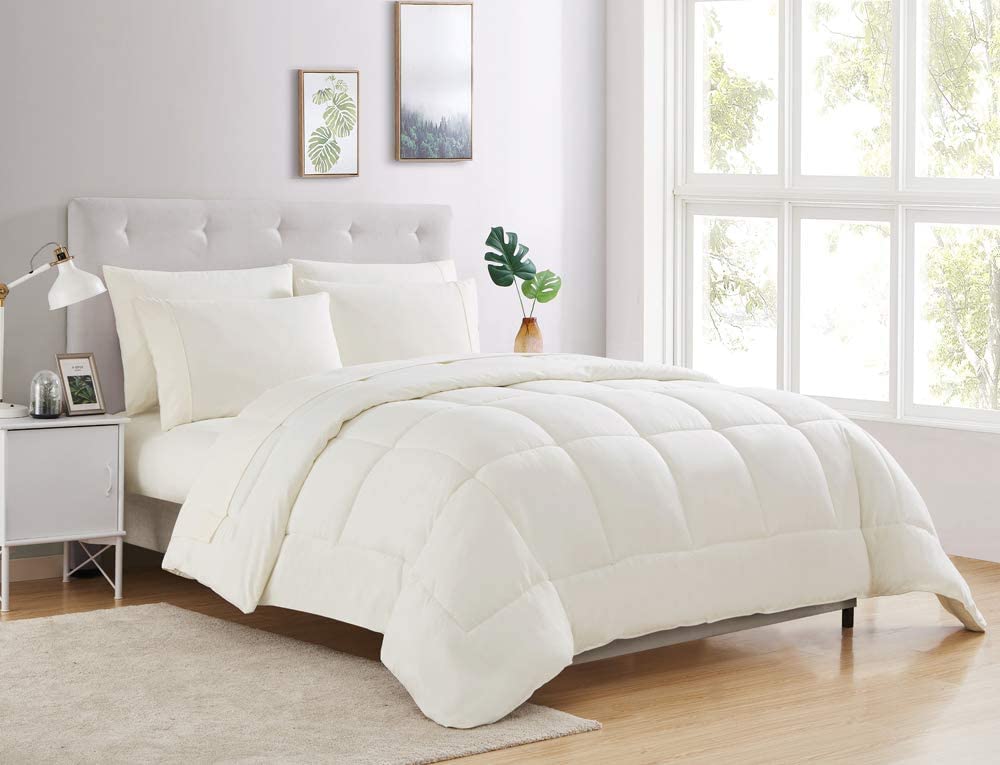 1000 Thread Count 100% Egyptian Cotton Oversized King Ivory 8-Piece Bed in a Bag Set - Includes 4pc Sheet Set, 3pc Comforter & 1pc Bed Skirt with 18