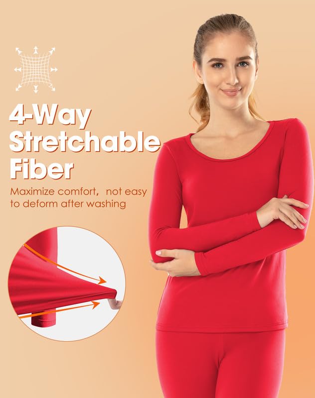 Subuteay Women's Thermal Underwear Set - Fleece Lined Long Johns Base Layer & Pajamas for Cold Weather | Winter Workout, Skiing, Camping & Outdoor Activities