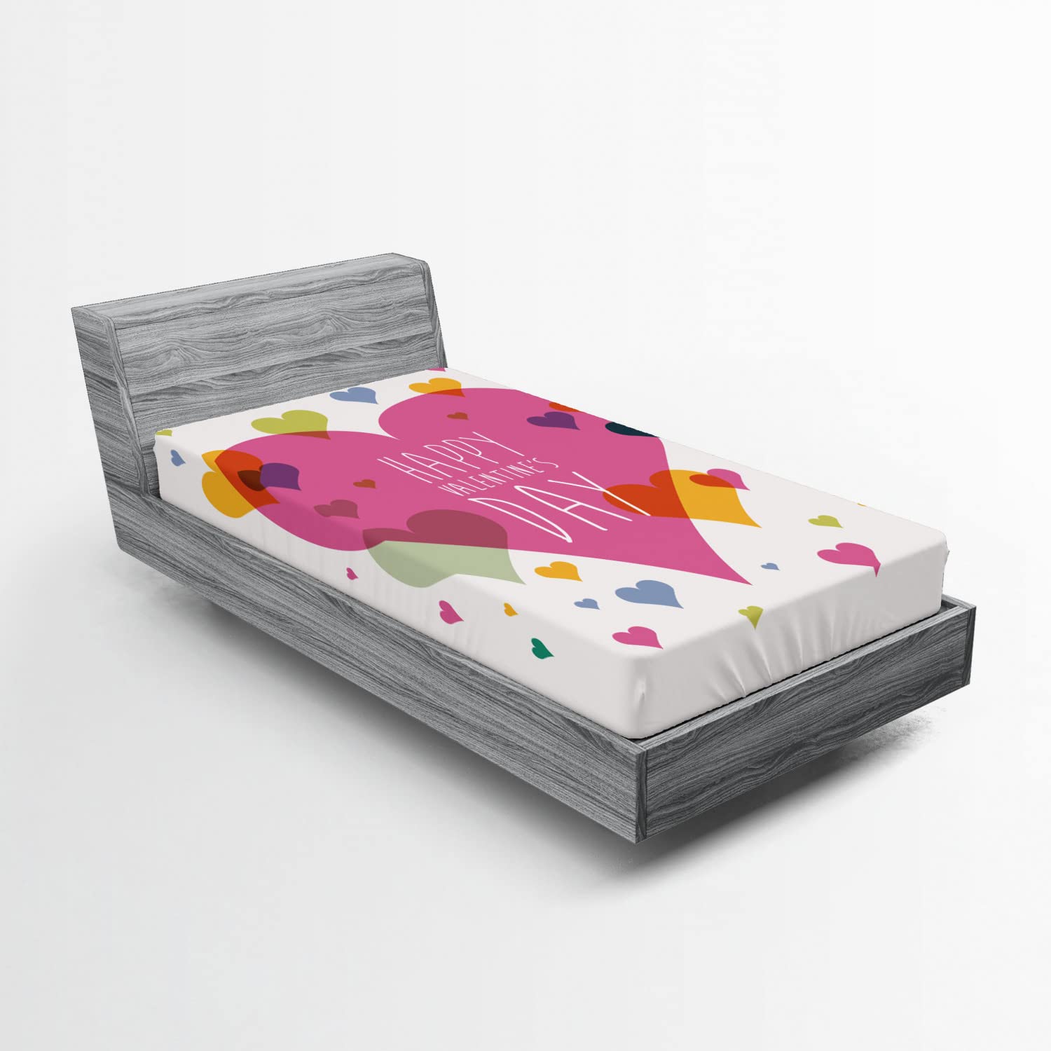 Ambesonne Valentine's Day Fitted Sheet - Romantic Heart Print with All-Around Elastic Deep Pocket, Twin Size Multicolor Bedding | Perfect for Couples' Bedrooms, Anniversary Gifts & Romantic Getaways