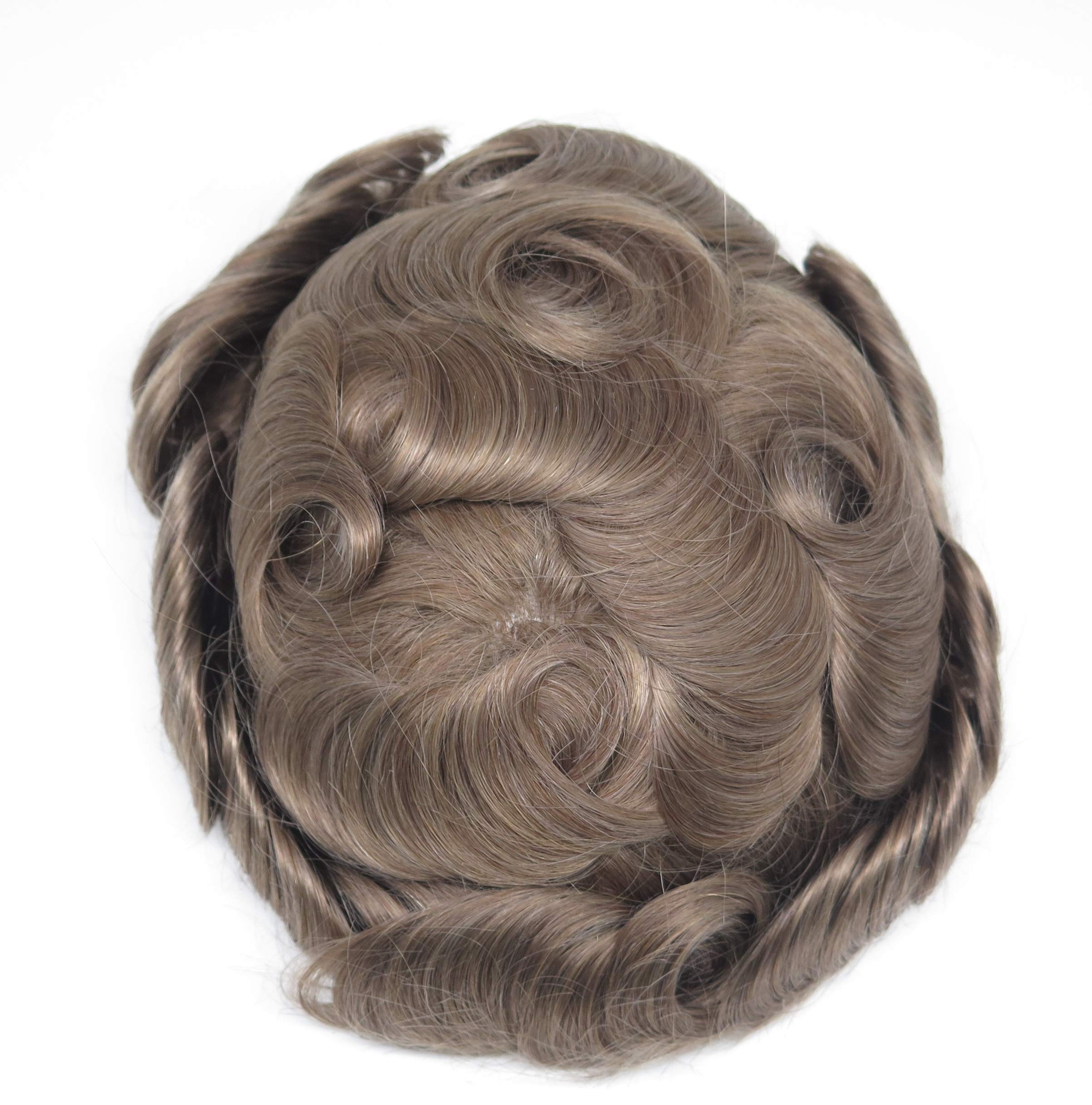 Men's Human Hair Replacement System - Real Poly Skin Toupee with Scalloped Front | Medium Blonde #20 Wig for Thinning Hair | Perfect for Daily Wear, Special Occasions & Confidence Boost
