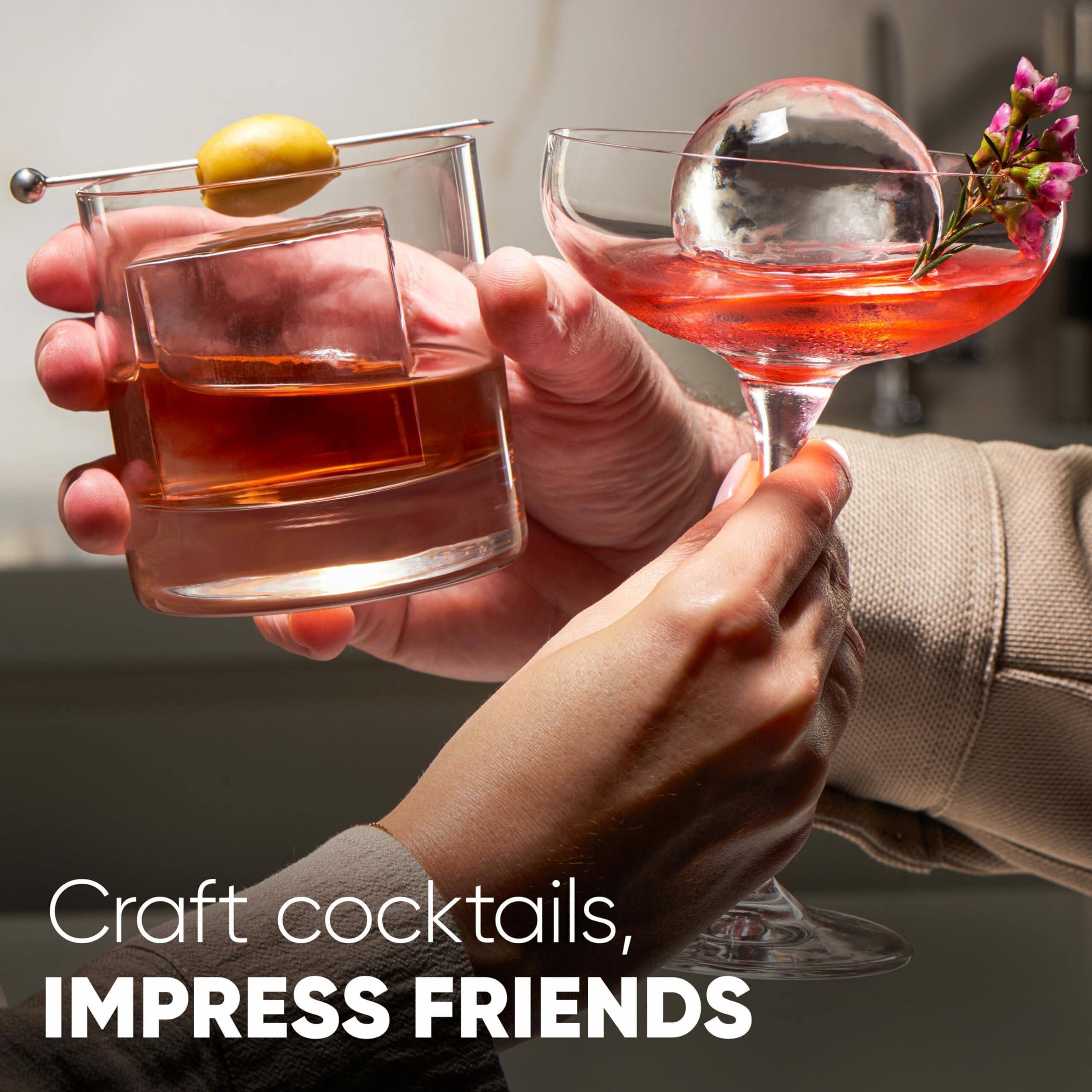 Berlinzo Premium Clear Ice Ball Maker Mold - 4 Large 2.4-inch Crystal Clear Ice Spheres for Whiskey, Bourbon & Cocktails | Easy-to-Remove Silicone Mold with Storage Bag & Ice Press Stamp Ring | Perfect for Home Bars, Parties & Gifts (Black)